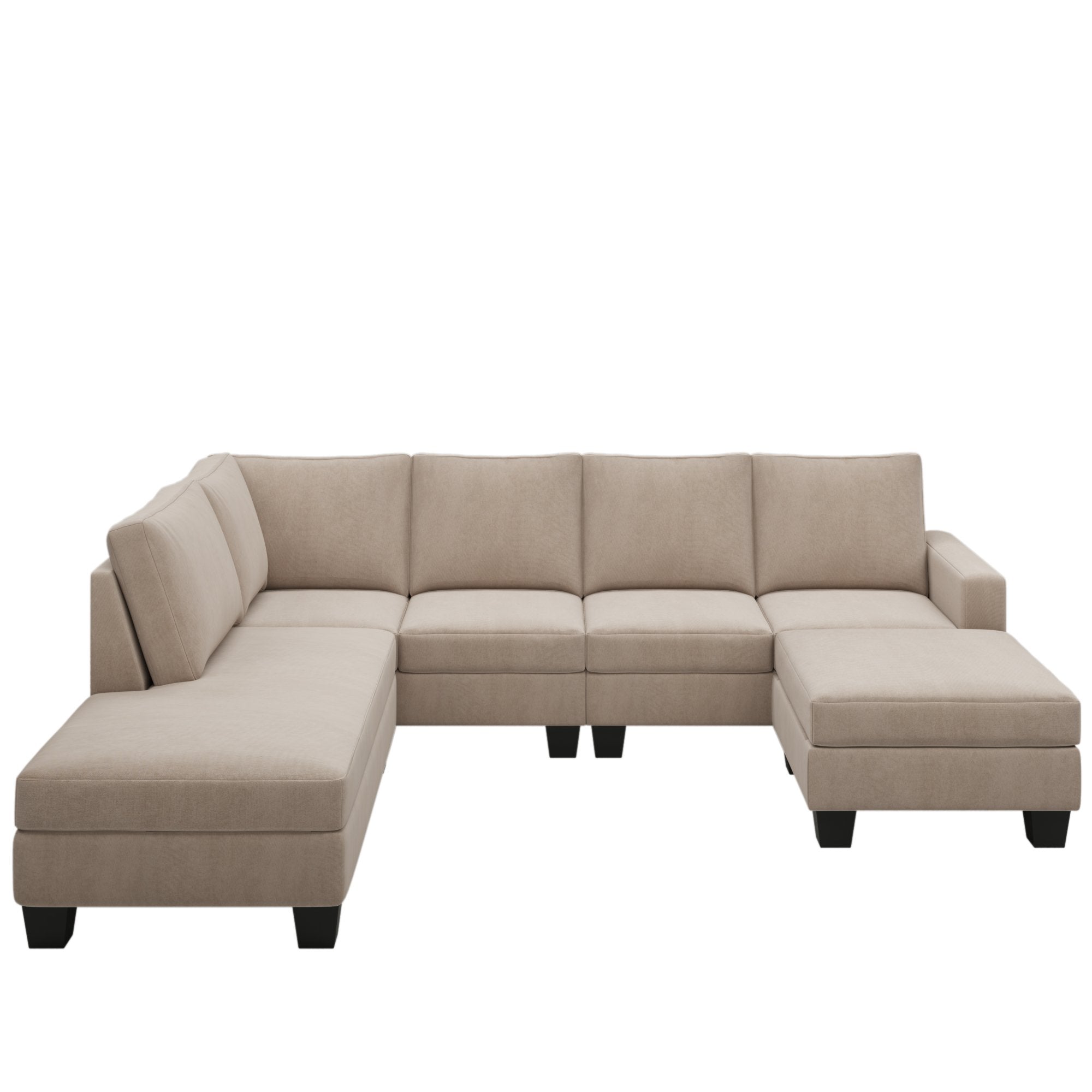 110*86.5*36" Textured Fabric Sectional Sofa Set, 4 pieces, U-shaped Sofa With Removable Ottoman, Left-arm Facing Chaise, Grey-Boyel Living