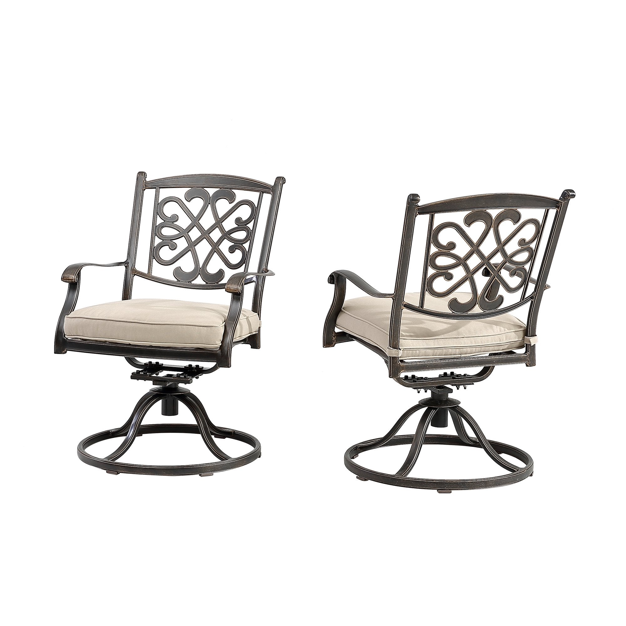 Set of 2 Cast Aluminum Flower-Shaped Backrest Swivel Chairs Beige-Boyel Living