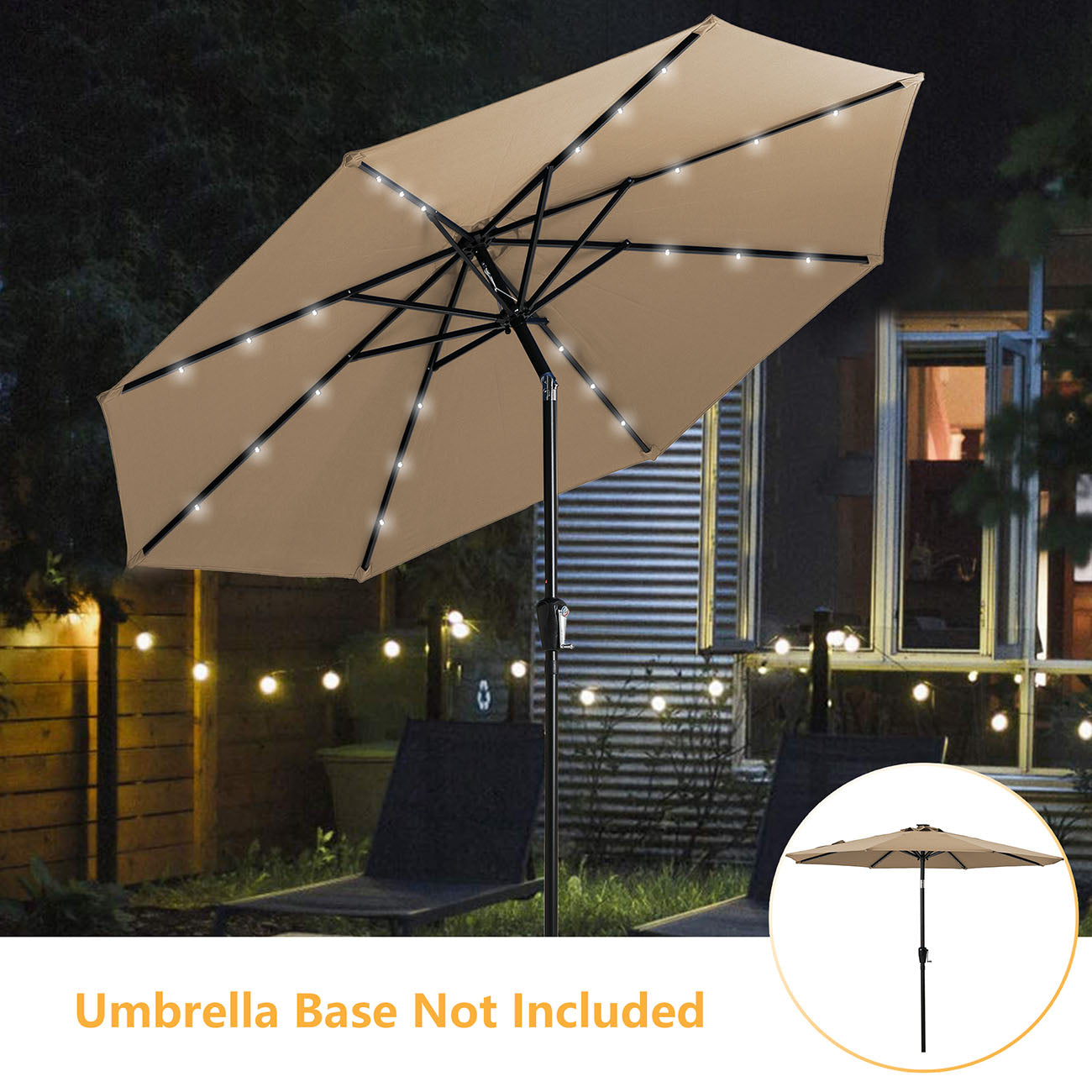 Boyel Living 9-ft Patio Umbrella with LED Lights (Sand)-Boyel Living