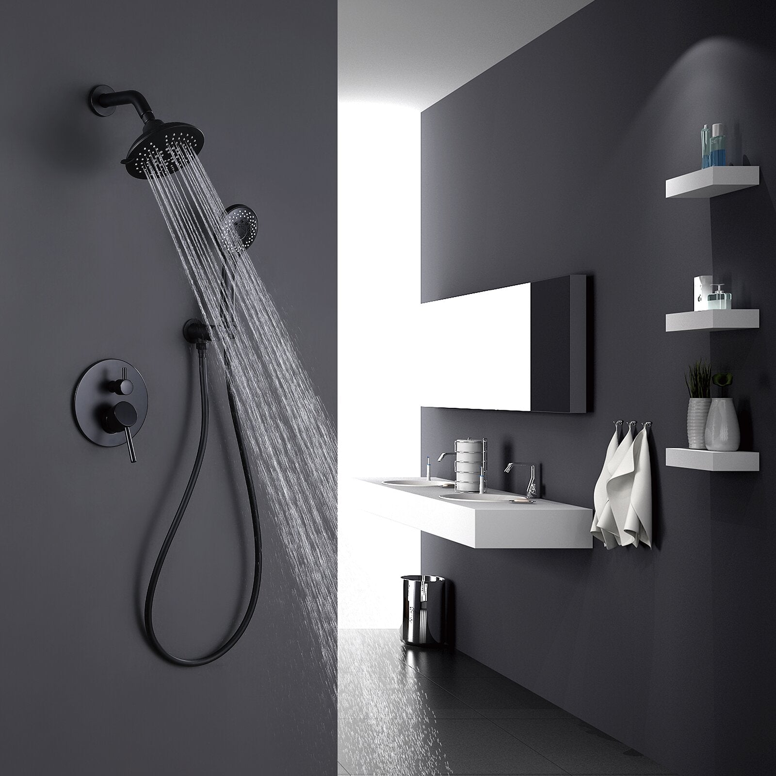 Round Shower System  Wall Mounted Rain Mixer Combo Set-Boyel Living
