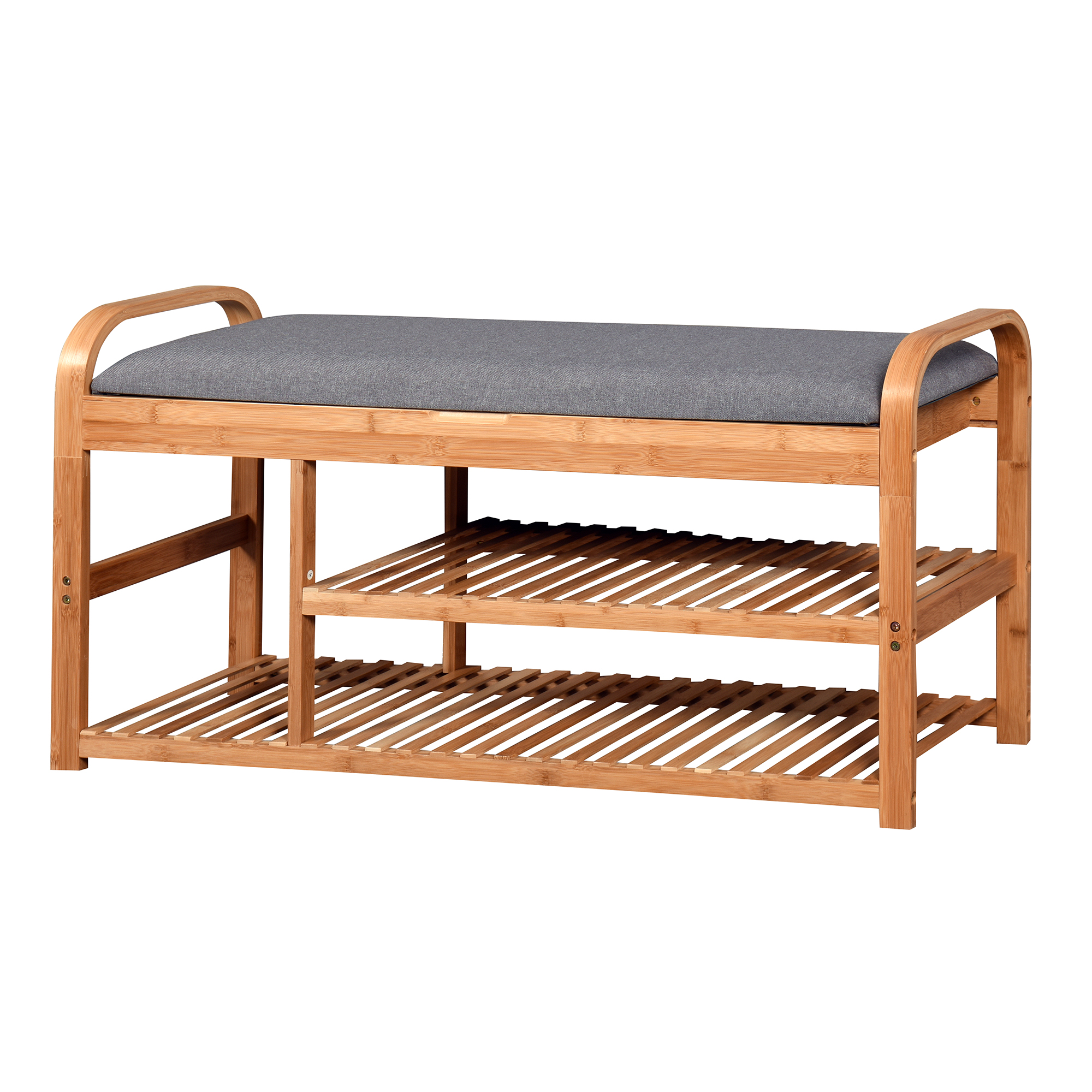 Living Room Bamboo Storage Bench， Entryway 3 Shelves Bench with flip storage compartment 39.37 x 13 x 19.88 inch-Boyel Living