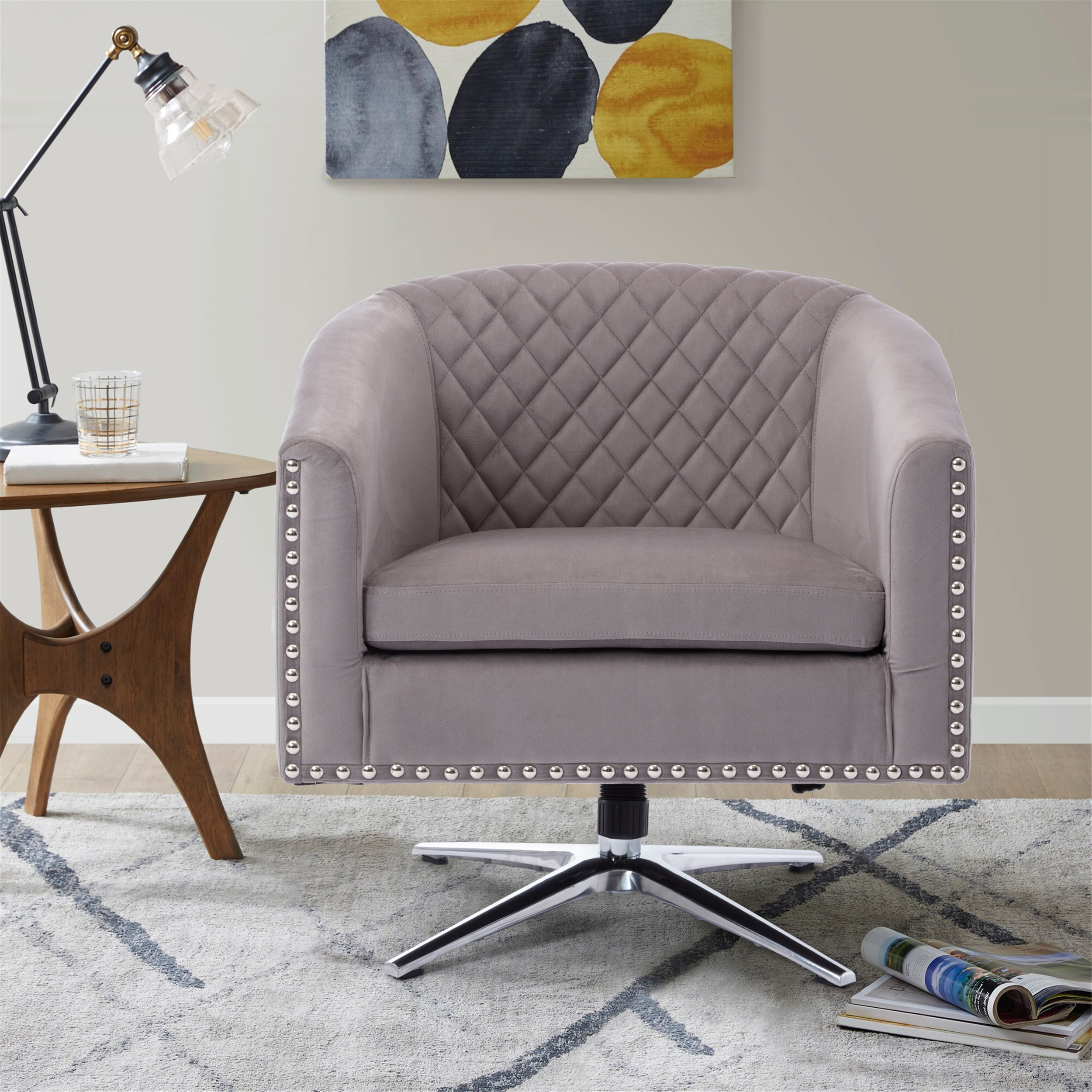 COOLMORE  Swivel  Barrel chair living room chair with nailheads and Metal base-Boyel Living