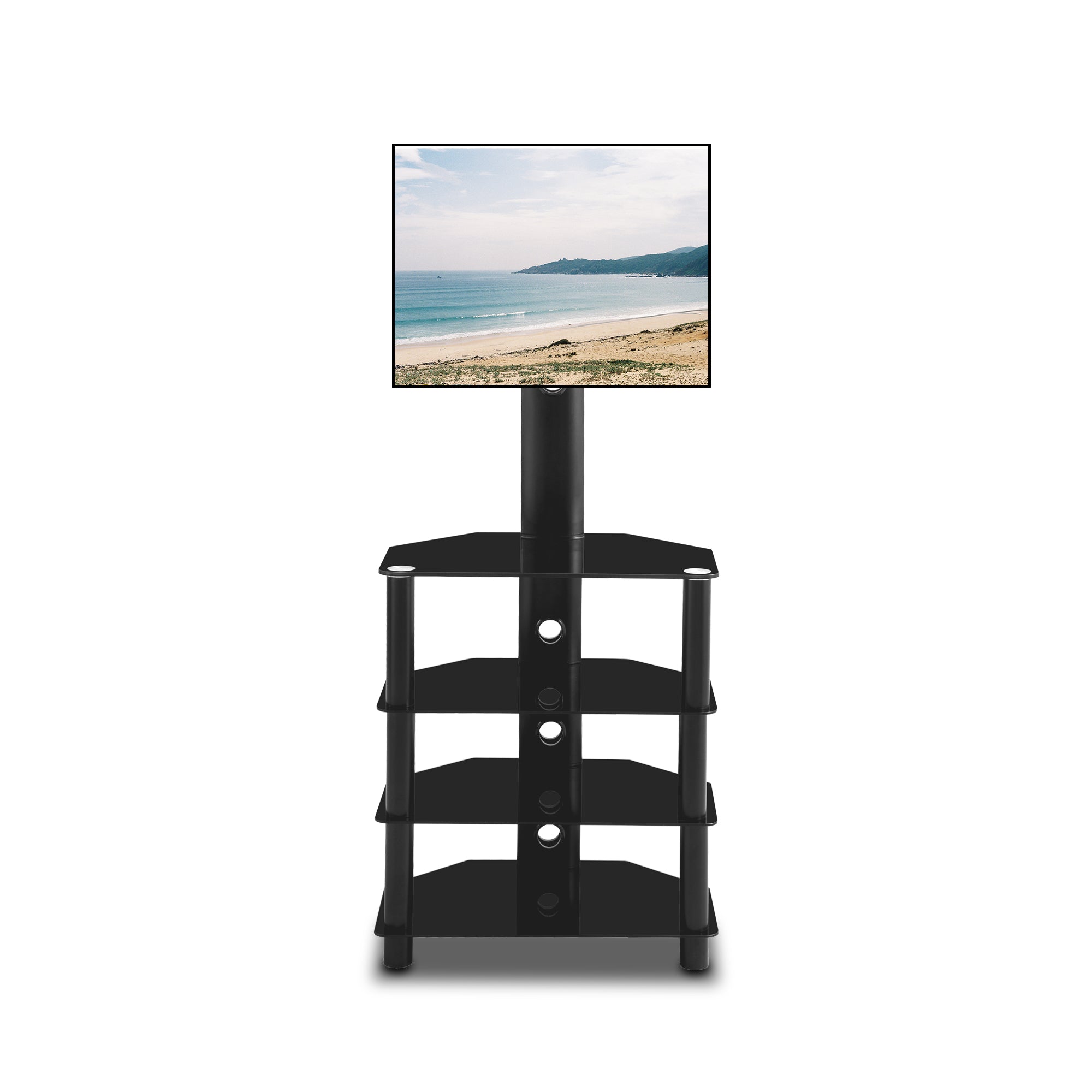 Black Multi-function Angle and height adjustable 4-Tier tempered glass metal frame Floor TV stand-Boyel Living