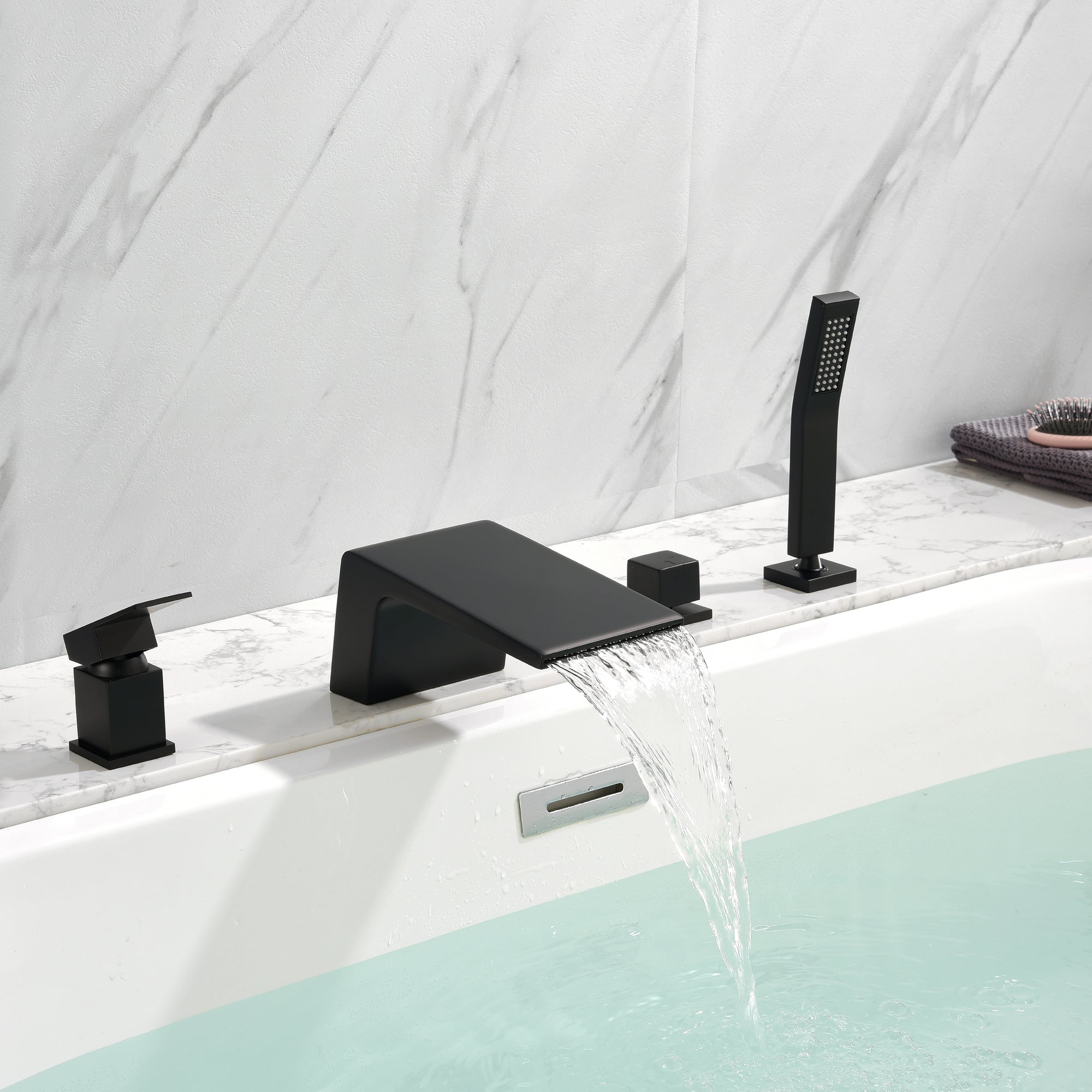 Boyel Living Tub Deck Mount Roman Bathtub Faucet with Hand Shower and Water Suply Hose-Boyel Living