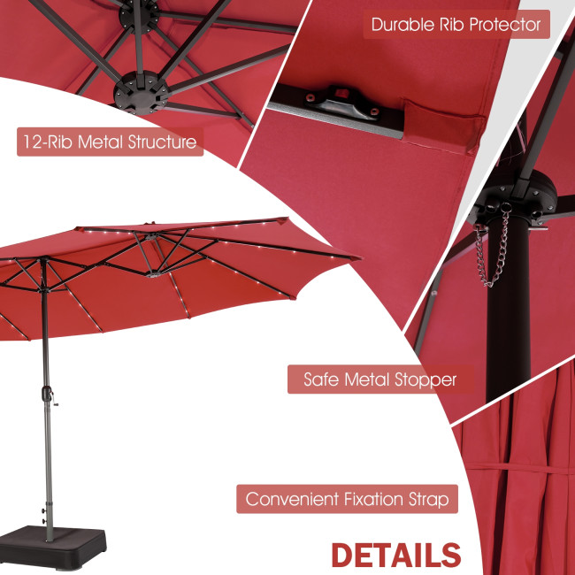 Boyel Living 15 Feet Double-Sided Patio Umbrella with 48 LED Lights