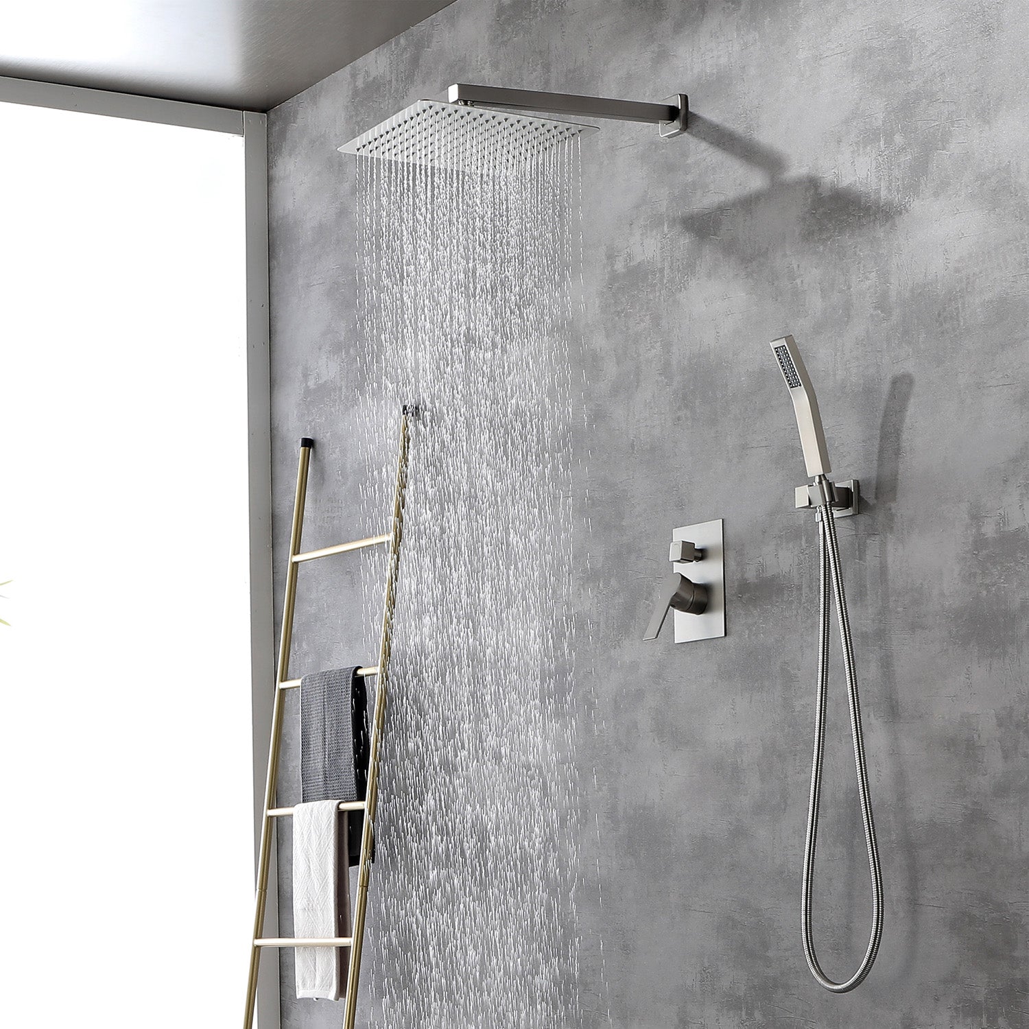 Boyel Living Wall Mount Rainfall Complete Shower System in Brushed Nickel, 10/12 in. -Boyel Living
