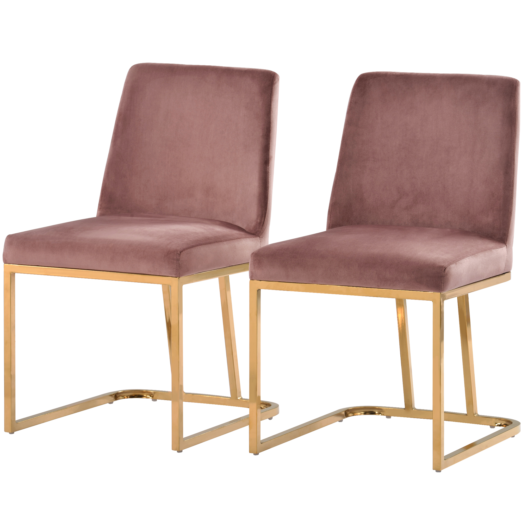 Modern Minimalist Gold Metal Base Upholstered Armless Velvet Dining Chairs Accent Chairs Set of 2, Pink-Boyel Living
