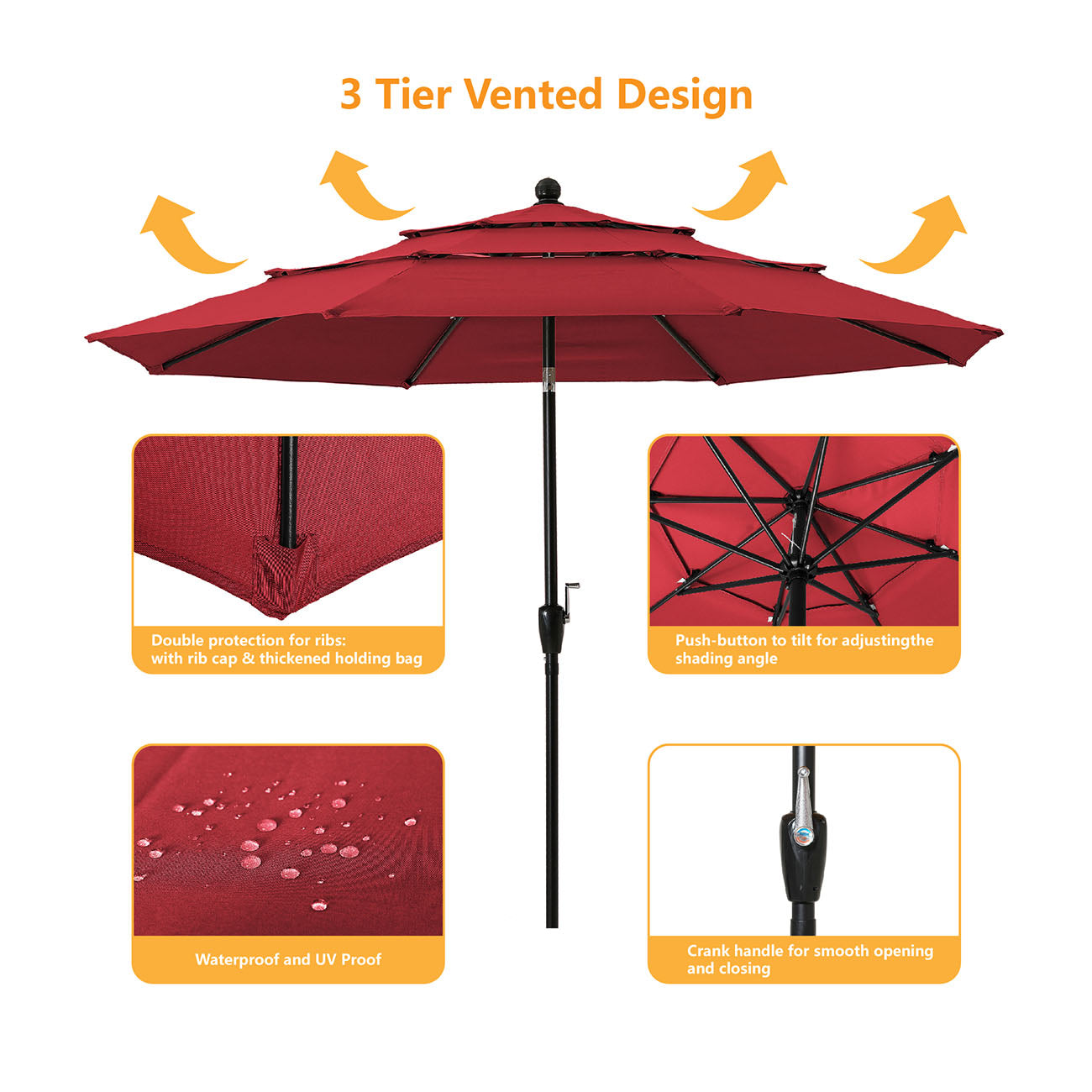 Boyel Living 10ft Patio Umbrella with Double Airvent (Burgundy)-Boyel Living