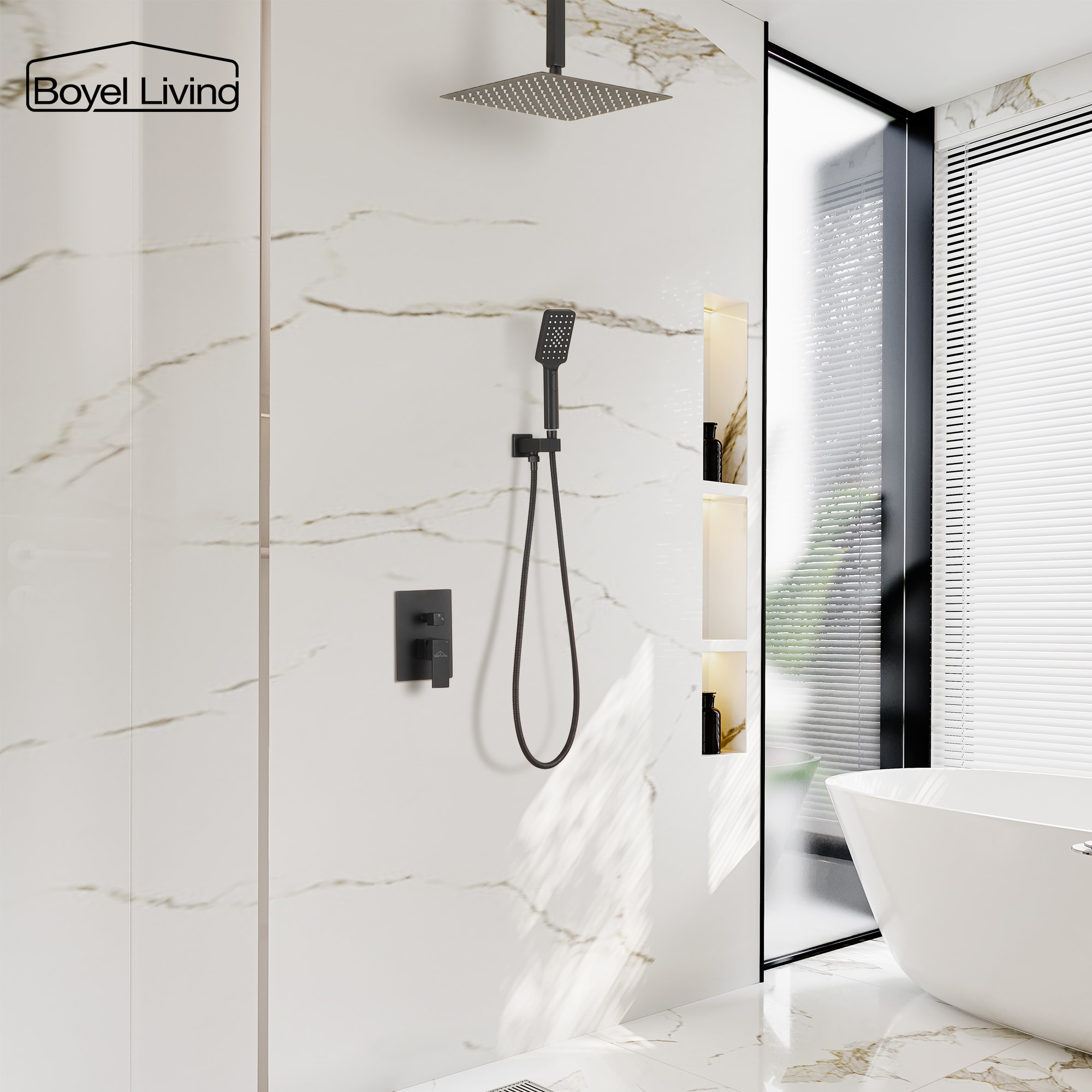 Boyel Living 12 in. Ceiling Mount Rain Shower System with Dual Shower Heads-Boyel Living