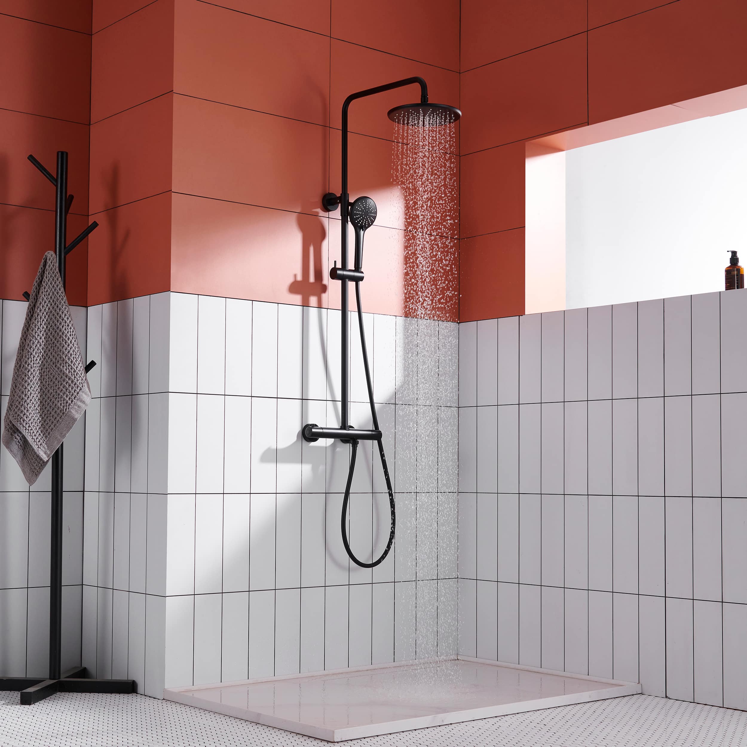 2 Function Wall Mount Round Thermostatic Rain Shower System in Matte Black-Boyel Living