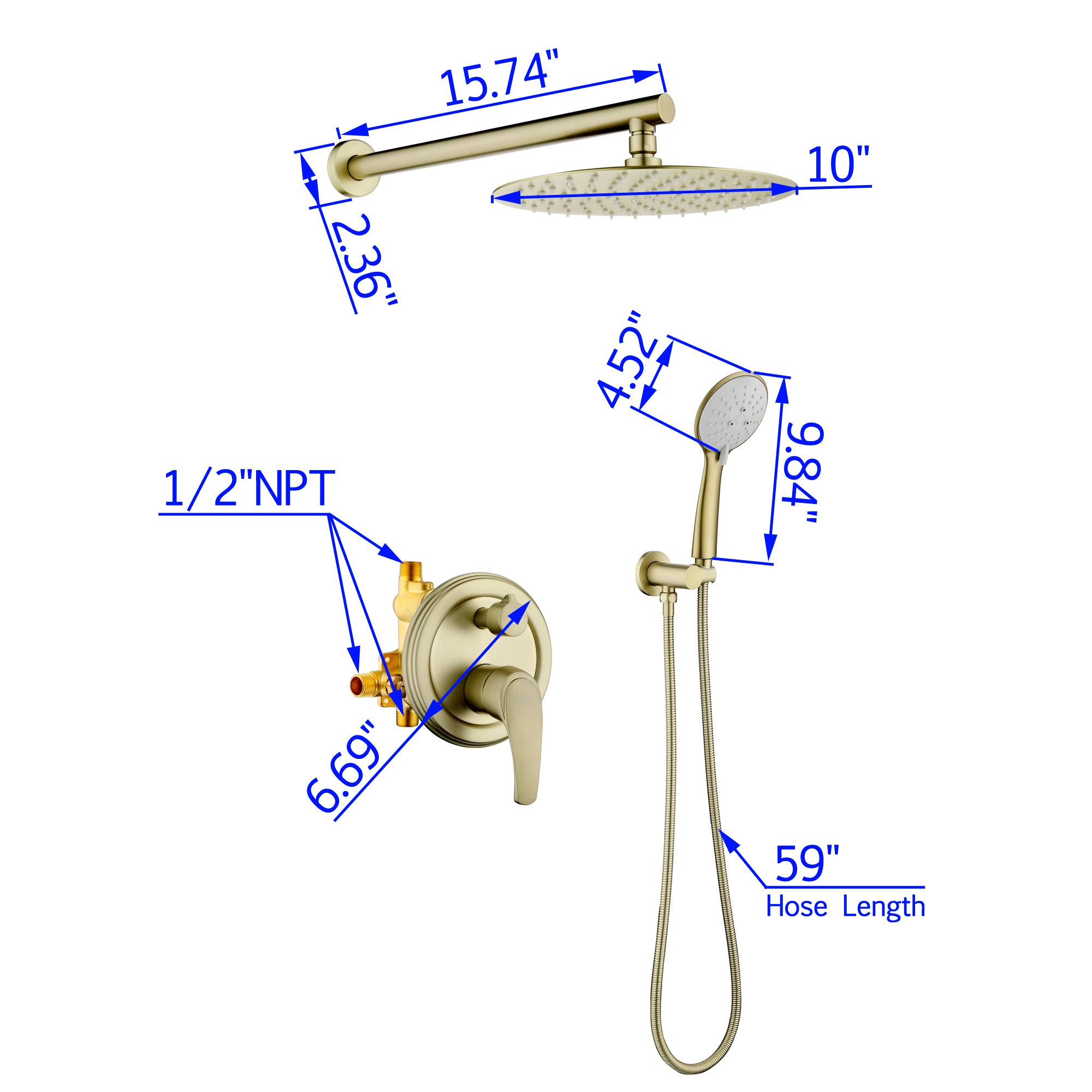 Boyel Living 10 in. Wall Mount Shower System with Dual Shower Heads Dimensions-Boyel Living