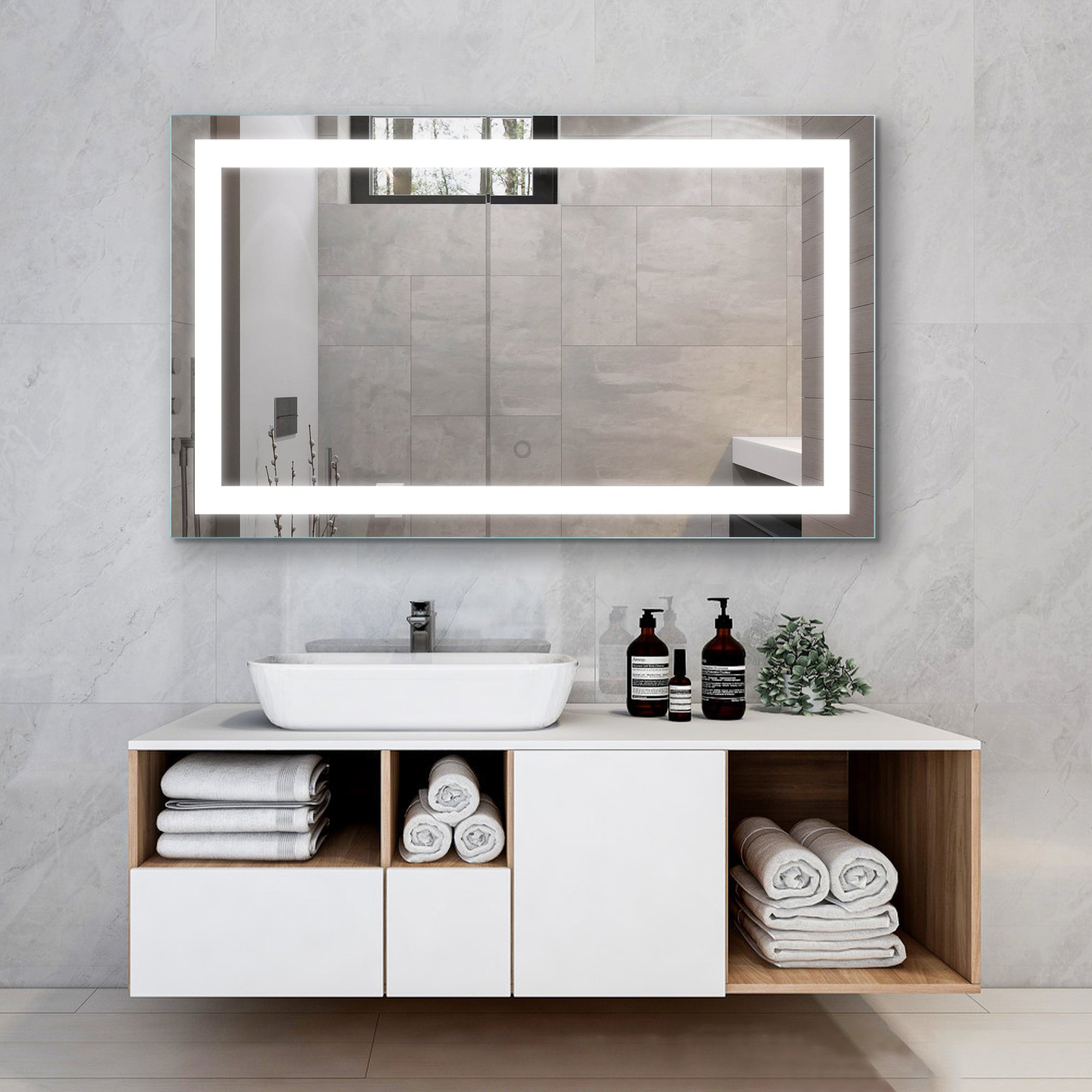 40 x 24 in. LED Lighted Bathroom Wall Mounted Mirror with High Lumen/Anti-Fog Separately Control/Dimmer Function-Boyel Living