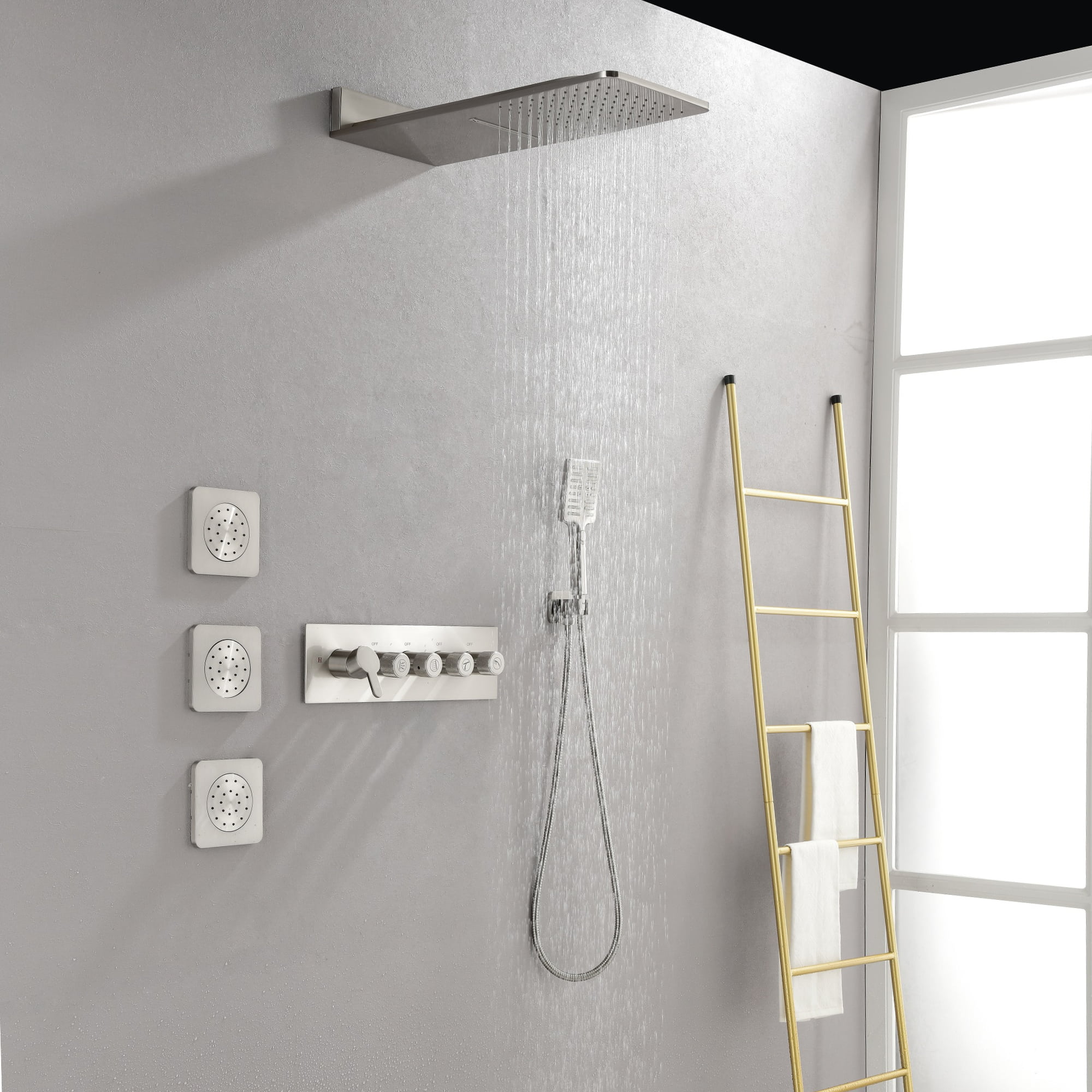 Boyel Living Luxury Thermostatic Rain Shower Head System With 3 Body Jets & 3-Spray Patterns Wall Mounted and Solid Brass Handshower-Boyel Living