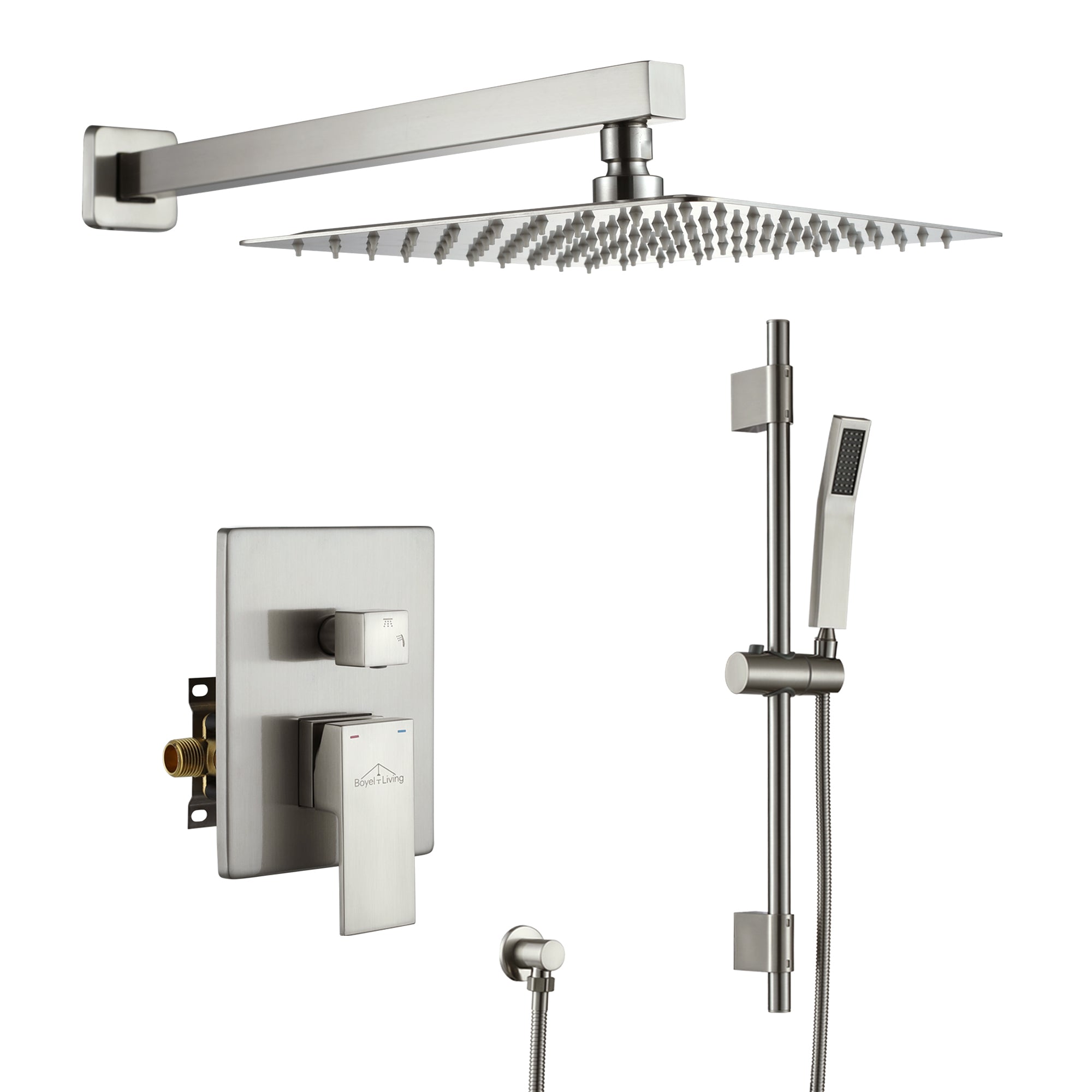 Boyel Living 2.5 GPM Wall Mount Dual Shower Heads, Shower System with Handheld in Brushed Nickel 10/12 in.-Boyel Living