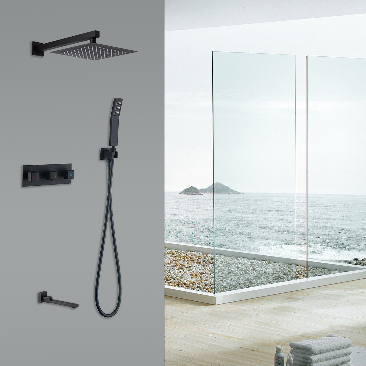 Wall Mounted Shower Head System with Handheld and Tub Spout-Boyel Living