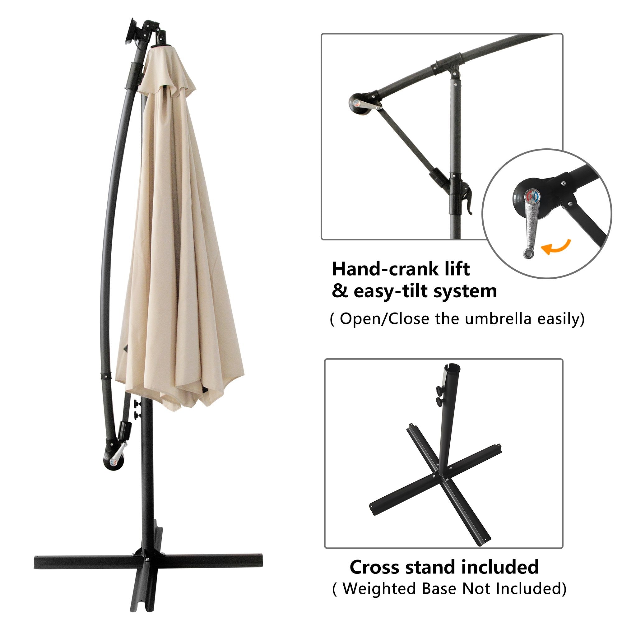 10FT Patio Offset Lighted Hanging Cantilever Umbrella for Backyard,Poolside, Garden and Lawn-Boyel Living