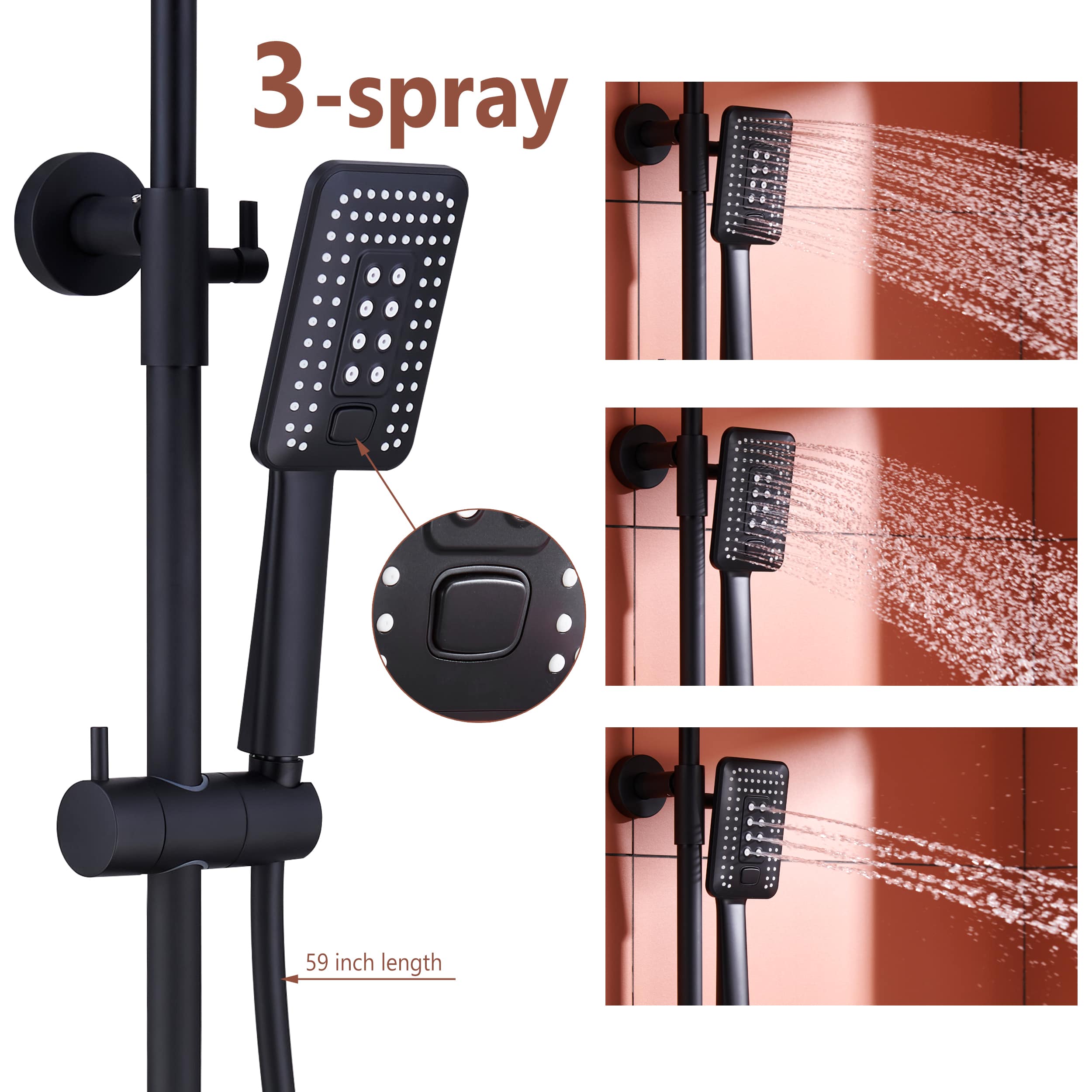 Wall Mount Thermostatic Rain Shower System with Handheld Shower and Tub Spout in Matte Black-Boyel Living