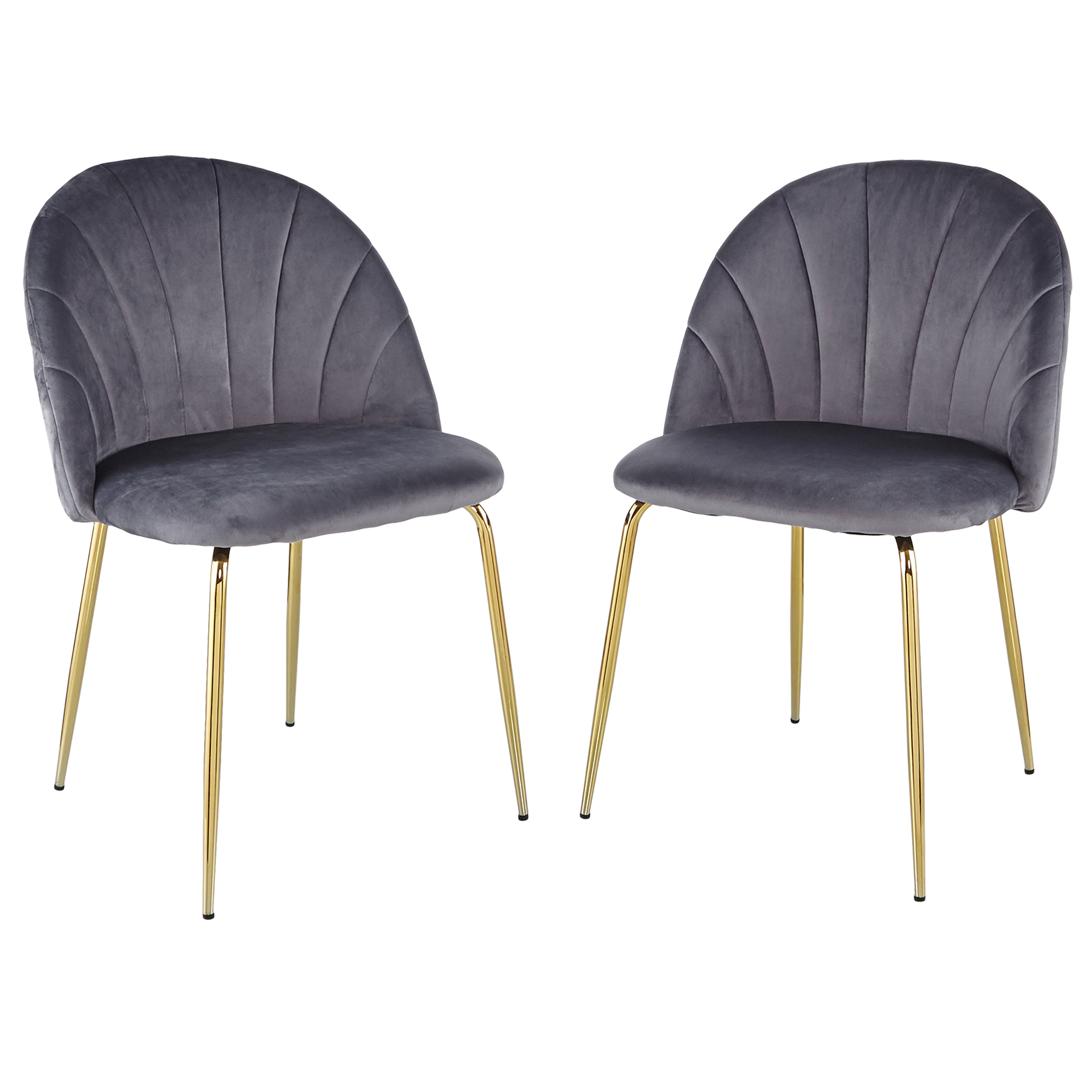 Modern  Grey  dining chair(set of 2 ) with iron tube golden legs, velvet cushions and comfortable backrest,(N.W 10.582 Ibs / 1piece ) suitable for dining room, living room, cafe, simple structure.-Boyel Living