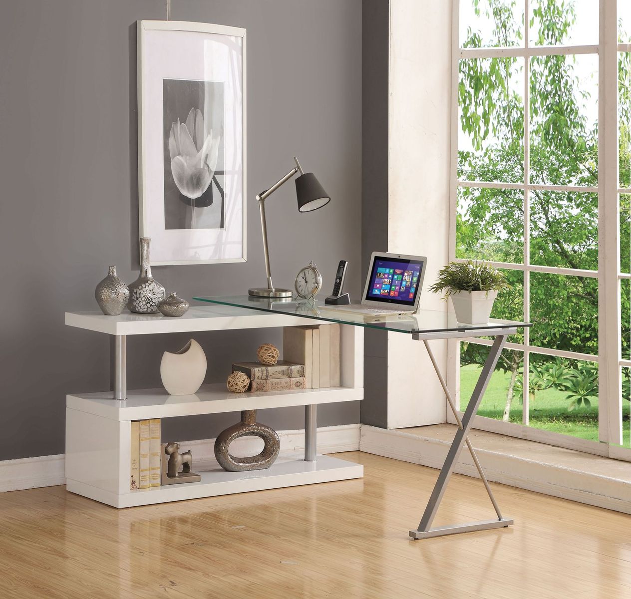 ACME Buck Desk in White High Gloss & Clear Glass-Boyel Living