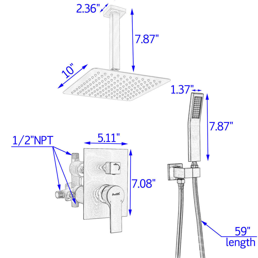 Ceiling Mount Shower System Dimensions