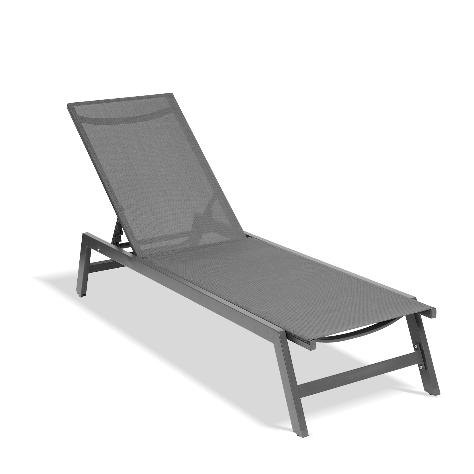 Outdoor Chaise Lounge Chair,Five-Position Adjustable Aluminum Recliner,All Weather For Patio,Beach,Yard, Pool(Grey Frame/Dark Grey Fabric)-Boyel Living