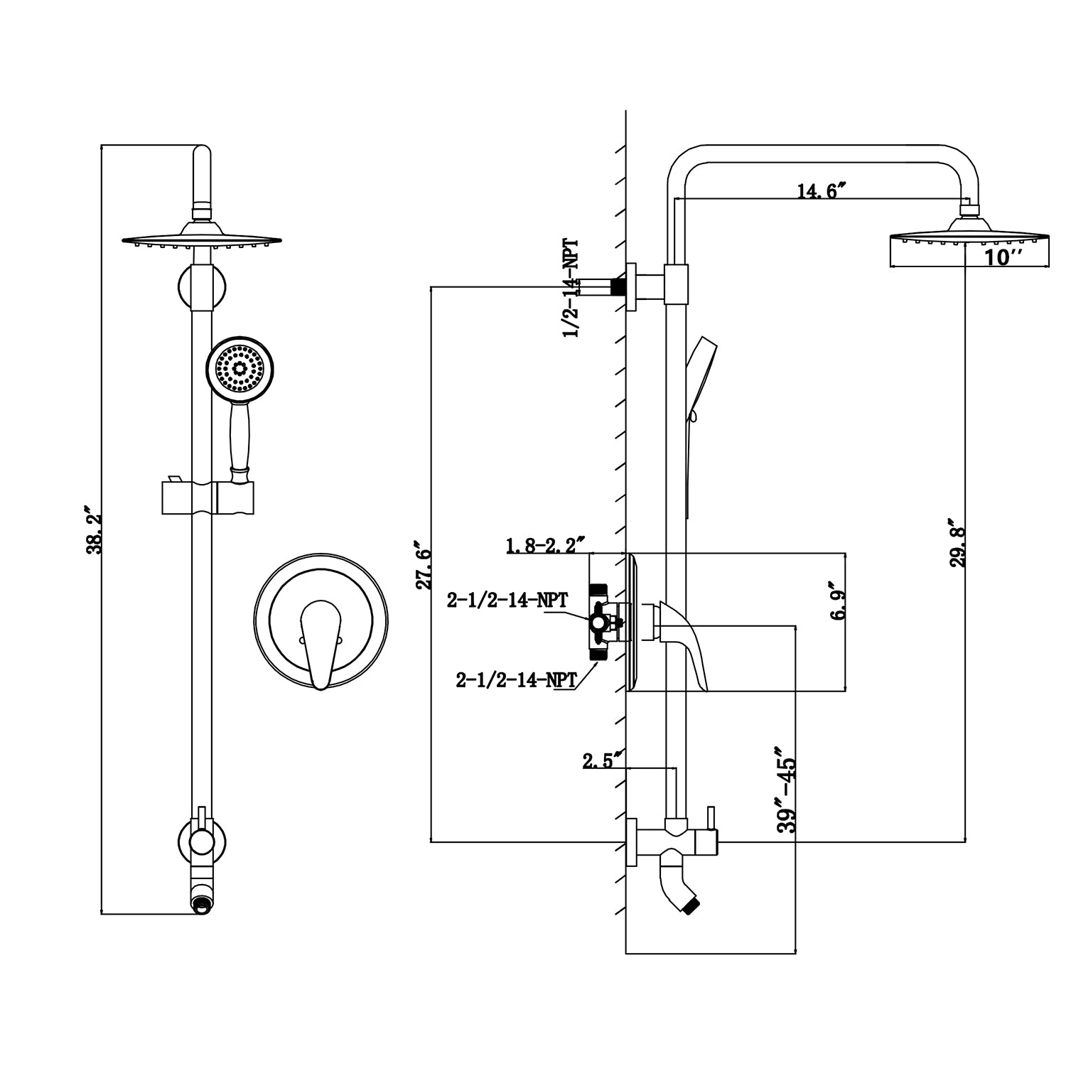 Boyel Living 3-Spray Patterns with 2.5 GPM 10 in. Wall Mount Dual Shower Heads in Matte Black-Boyel Living