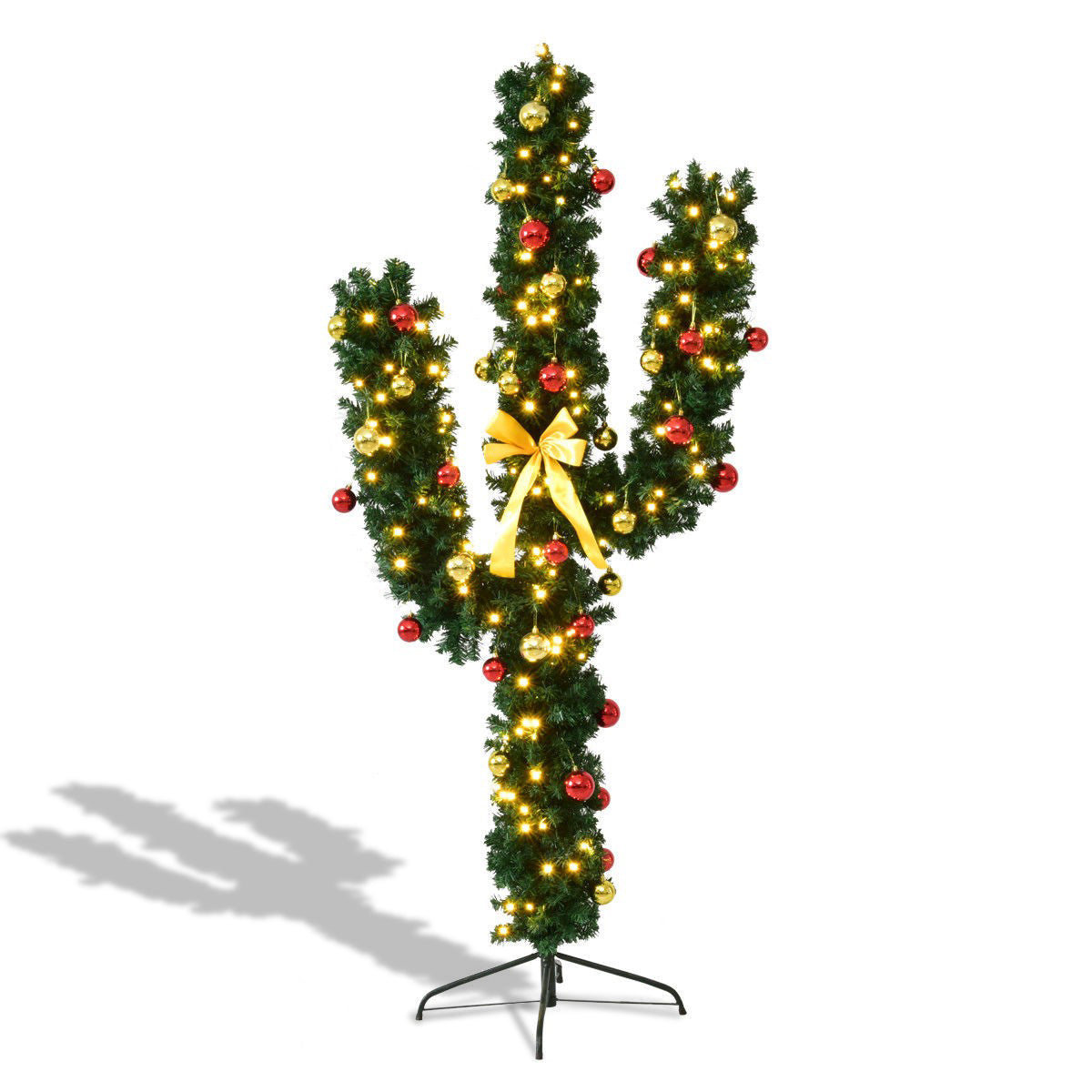 7' Artificial Cactus Christmas Tree with Lights-7'-Boyel Living