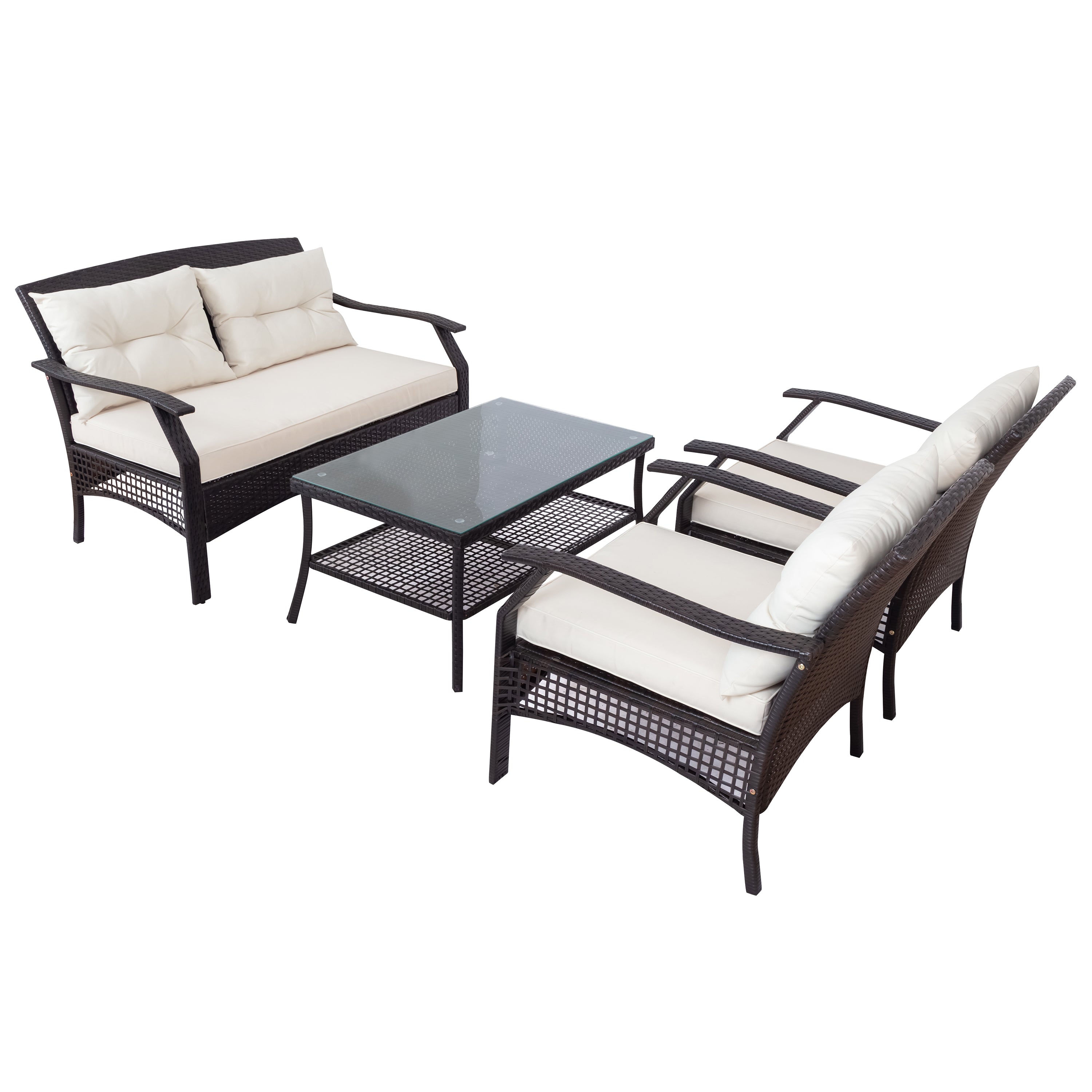 4 Piece Rattan Sofa Seating Group with Beige Cushions, Outdoor Ratten sofa-Boyel Living