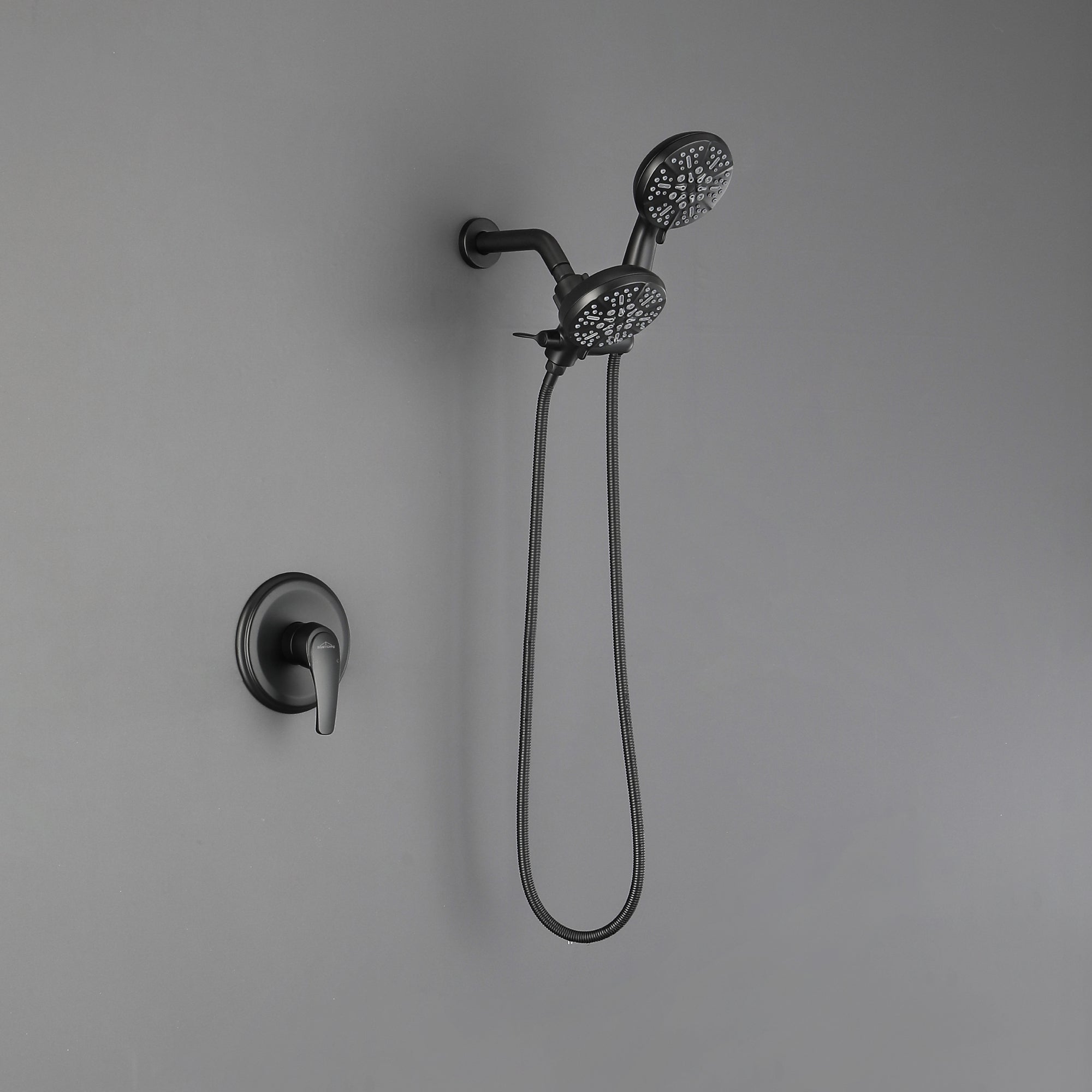 5-Spray Patterns with 2.5 GPM 4.72 in. Wall Mount Dual Shower Heads in Matte Black (Valve and Handle Trim Included)-Boyel Living