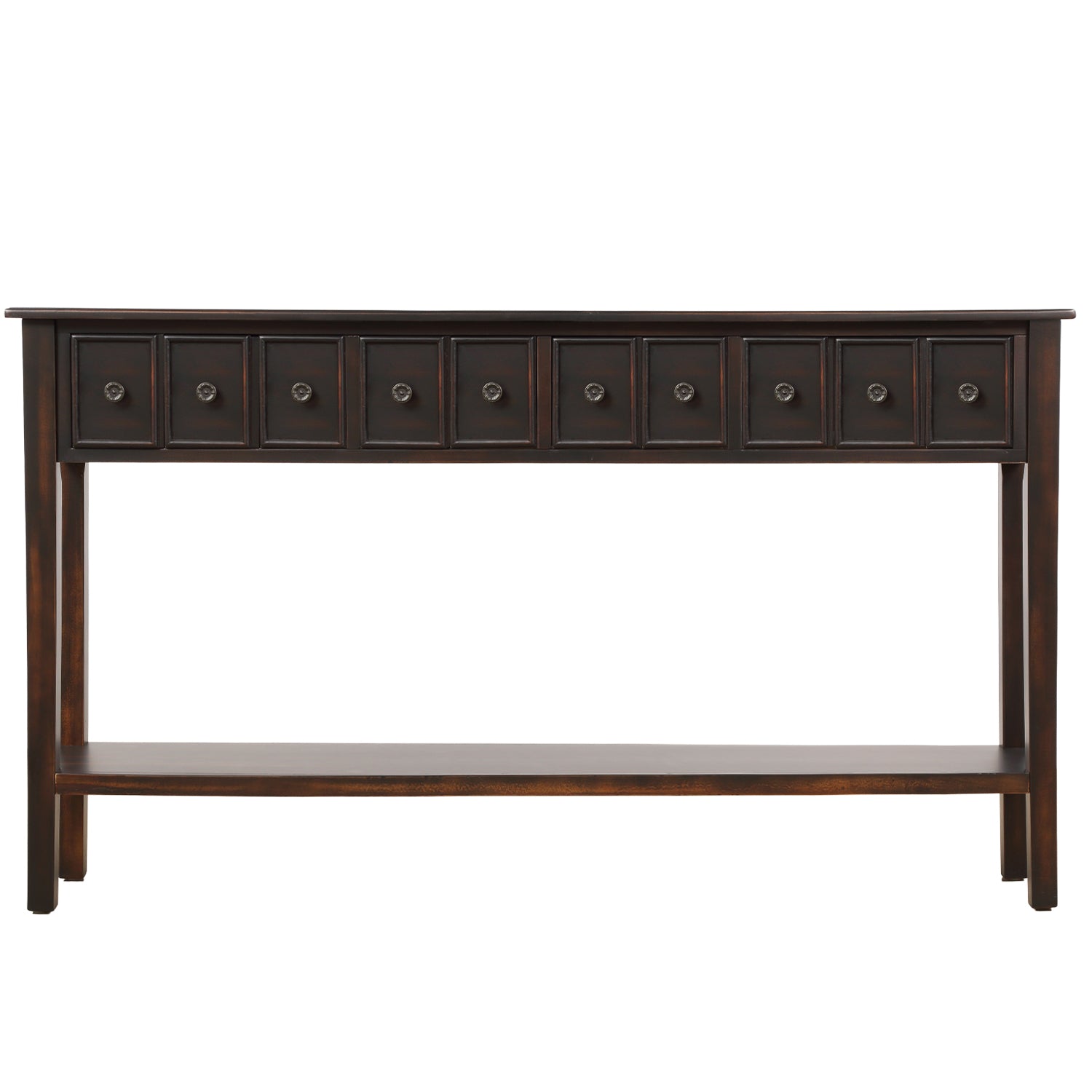 Rustic Entryway Console Table, 60" Long Sofa Table with two Different Size Drawers and Bottom Shelf for Storage-Boyel Living