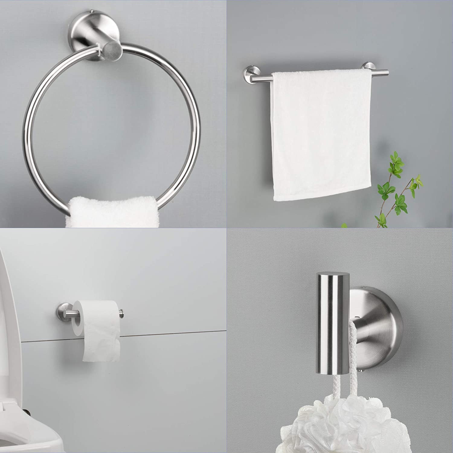  6-Piece Bath Hardware Set with Towel Rail, Paper Towel Rack, Towel Ring and Hook in Brushed Nickel/Brushed Gold