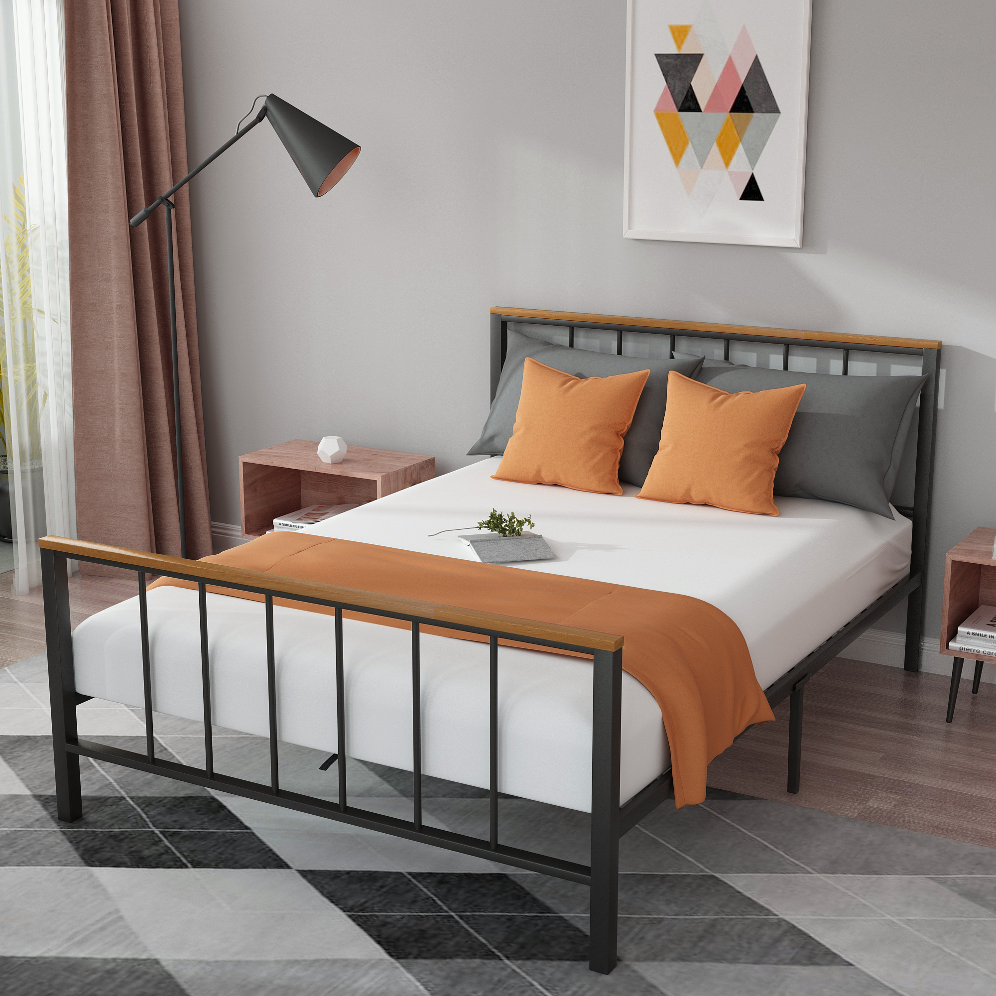 Metal Platform Bed frame with Headboard and Footboard,Sturdy Metal Frame, No Box Spring Needed(Full)-Boyel Living