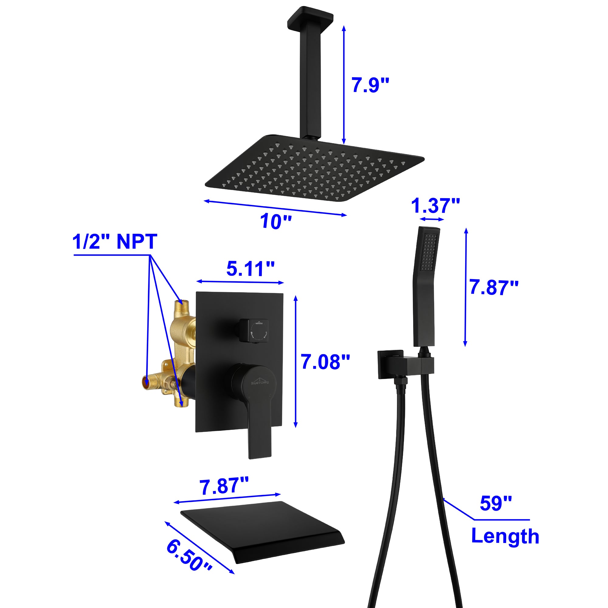 Boyel Living Ceiling Mount Single-Handle 1-Spray Tub and Shower Faucet with 10 in. Fixed shower head (Valve Included)-Boyel Living