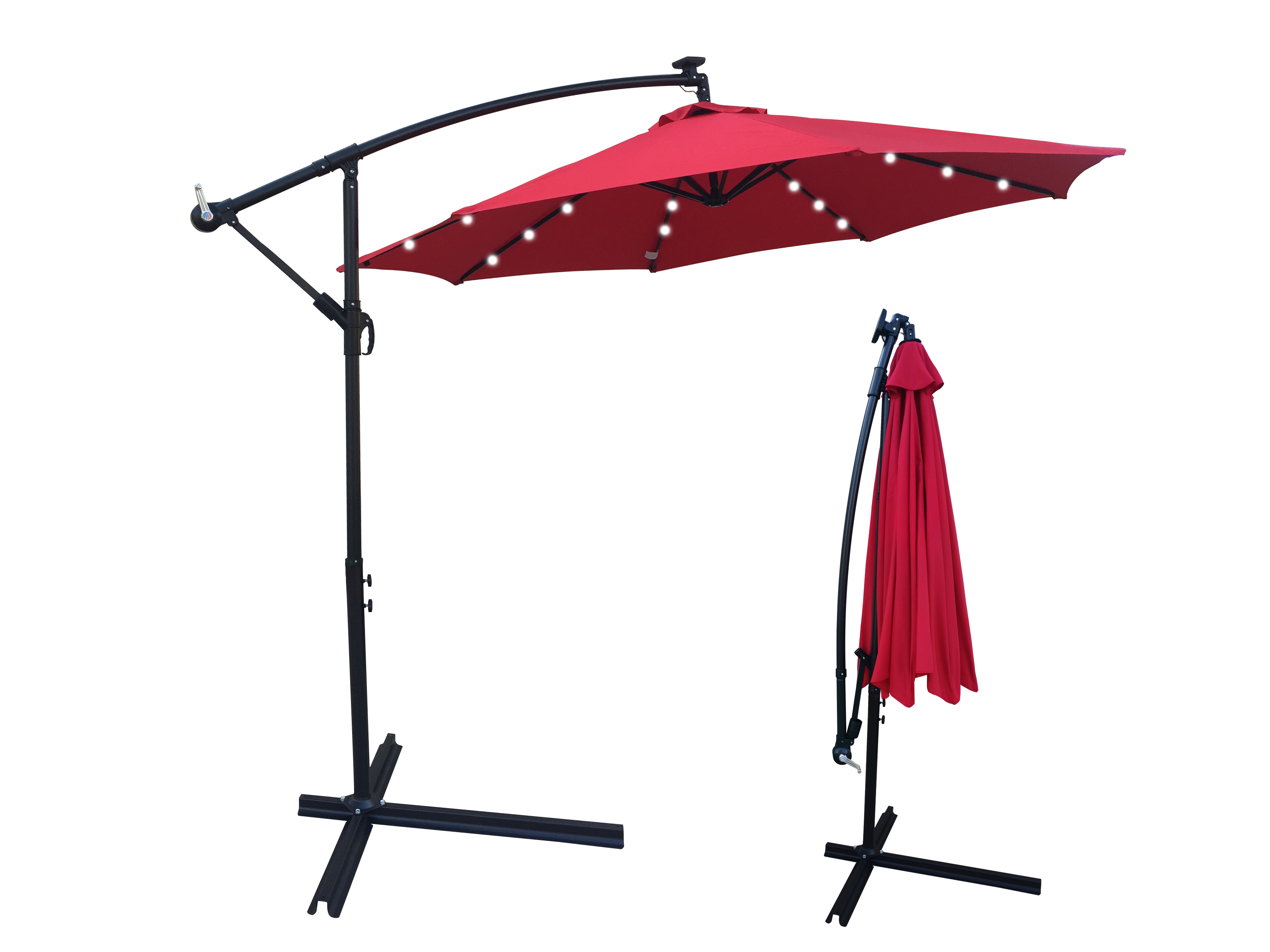 10 ft Outdoor Patio Umbrella Solar Powered LED Lighted 8 Ribs Umbrella with Crank and Cross Base for Garden  Outside Deck Swimming Pool-Boyel Living
