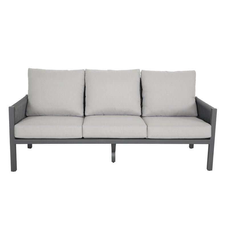 Outdoor Patio PE Wicker 3-Person Sofa With Cushion In Grey-Boyel Living
