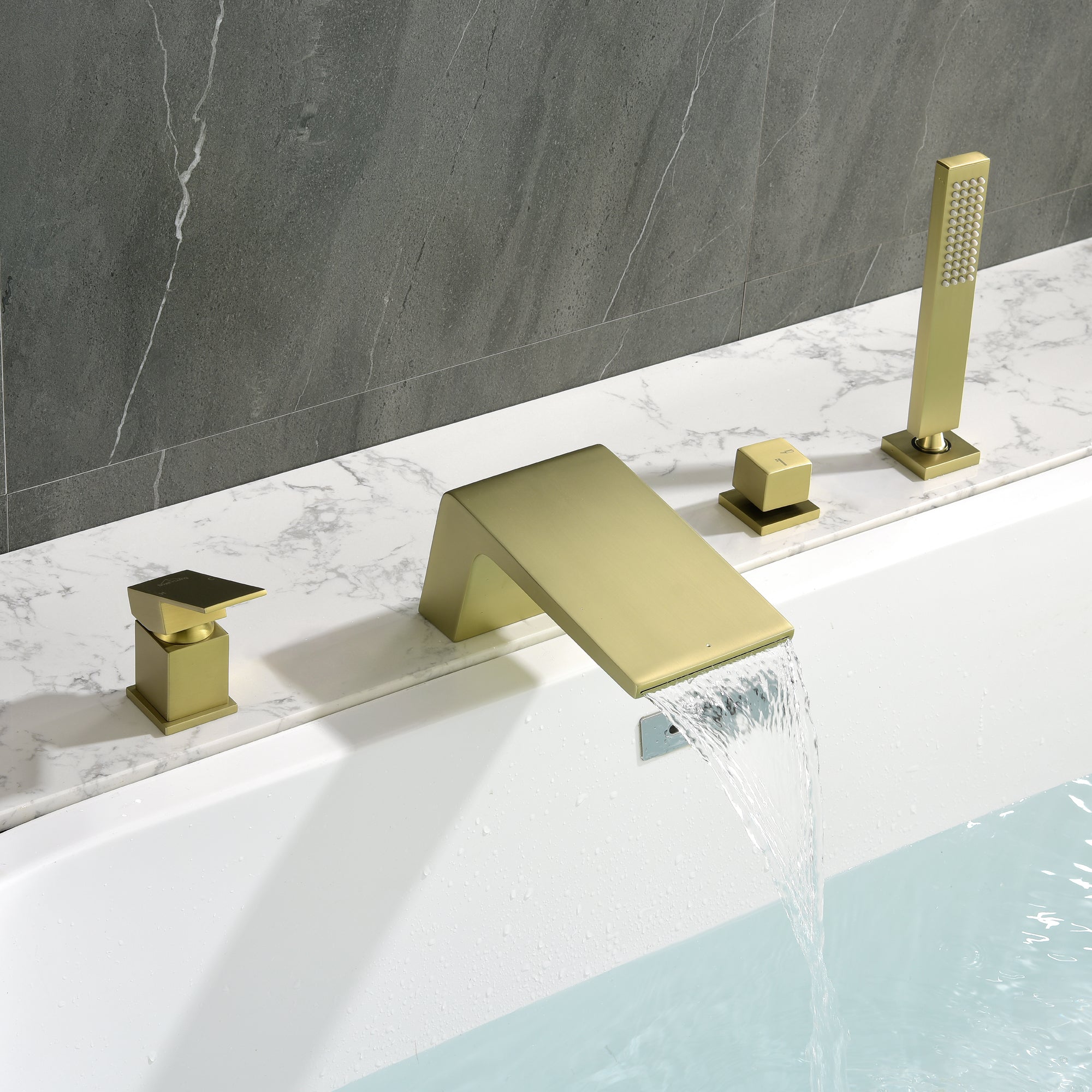 Boyel Living Tub Deck Mount Roman Bathtub Faucet with Hand Shower and Water Suply Hose-Boyel Living