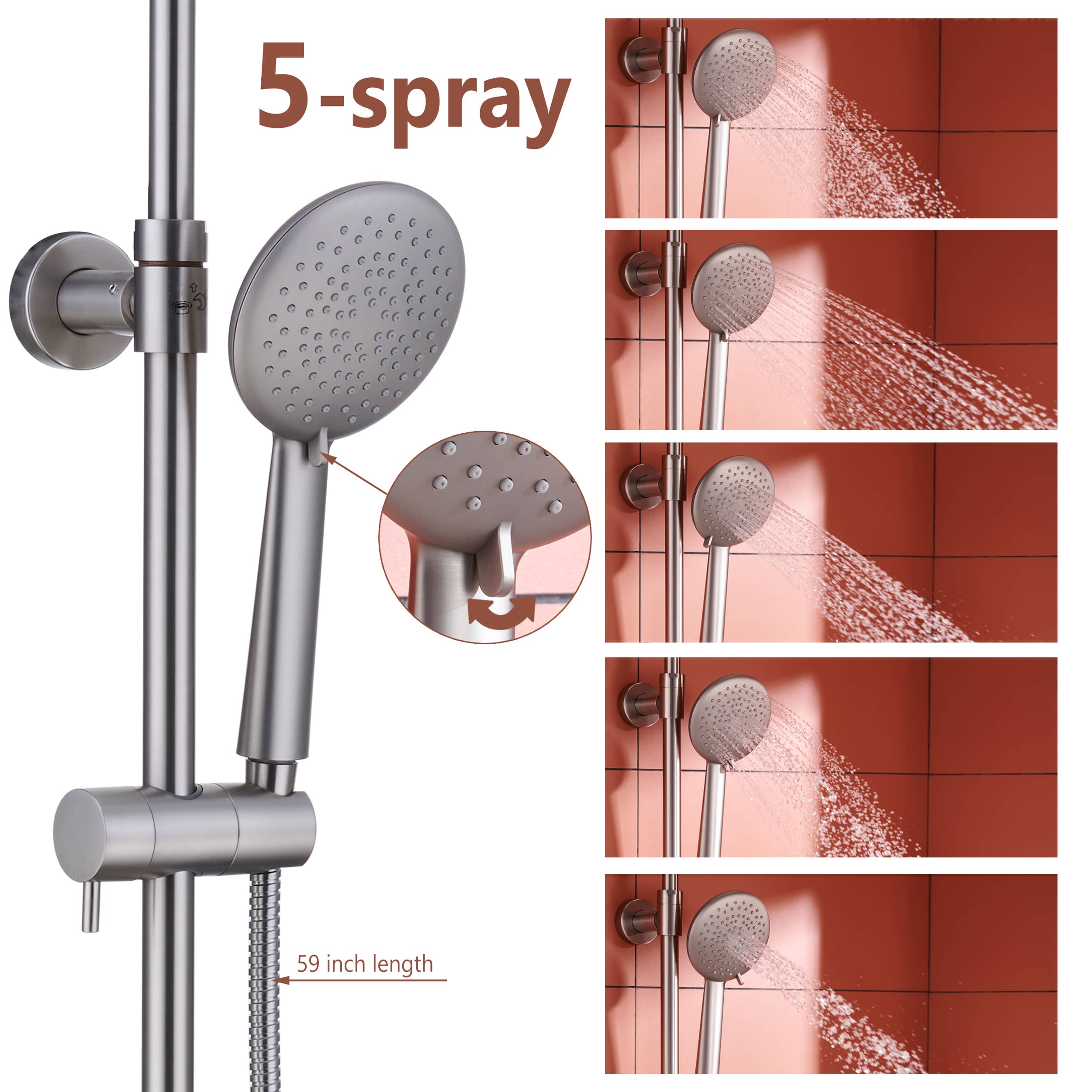 2 Function Wall Mount Round Thermostatic Rain Shower System in Brushed Nickel-Boyel Living