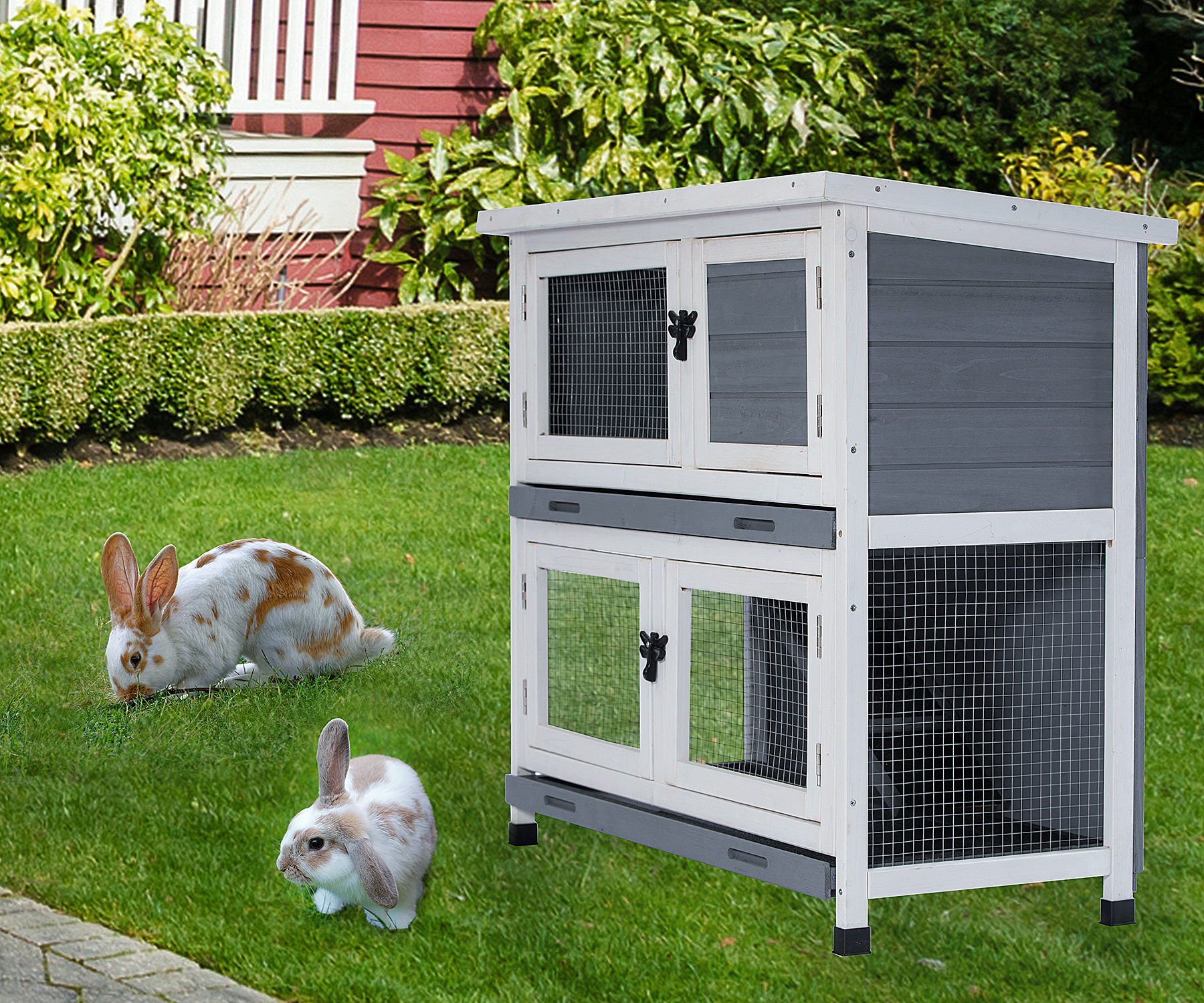 Two-layer indoors and outdoors wooden rabbit hutchesWooden Pet House Rabbit Bunny Wood Hutch House Dog House Chicken Coops Chicken Cages Rabbit Cage-Boyel Living