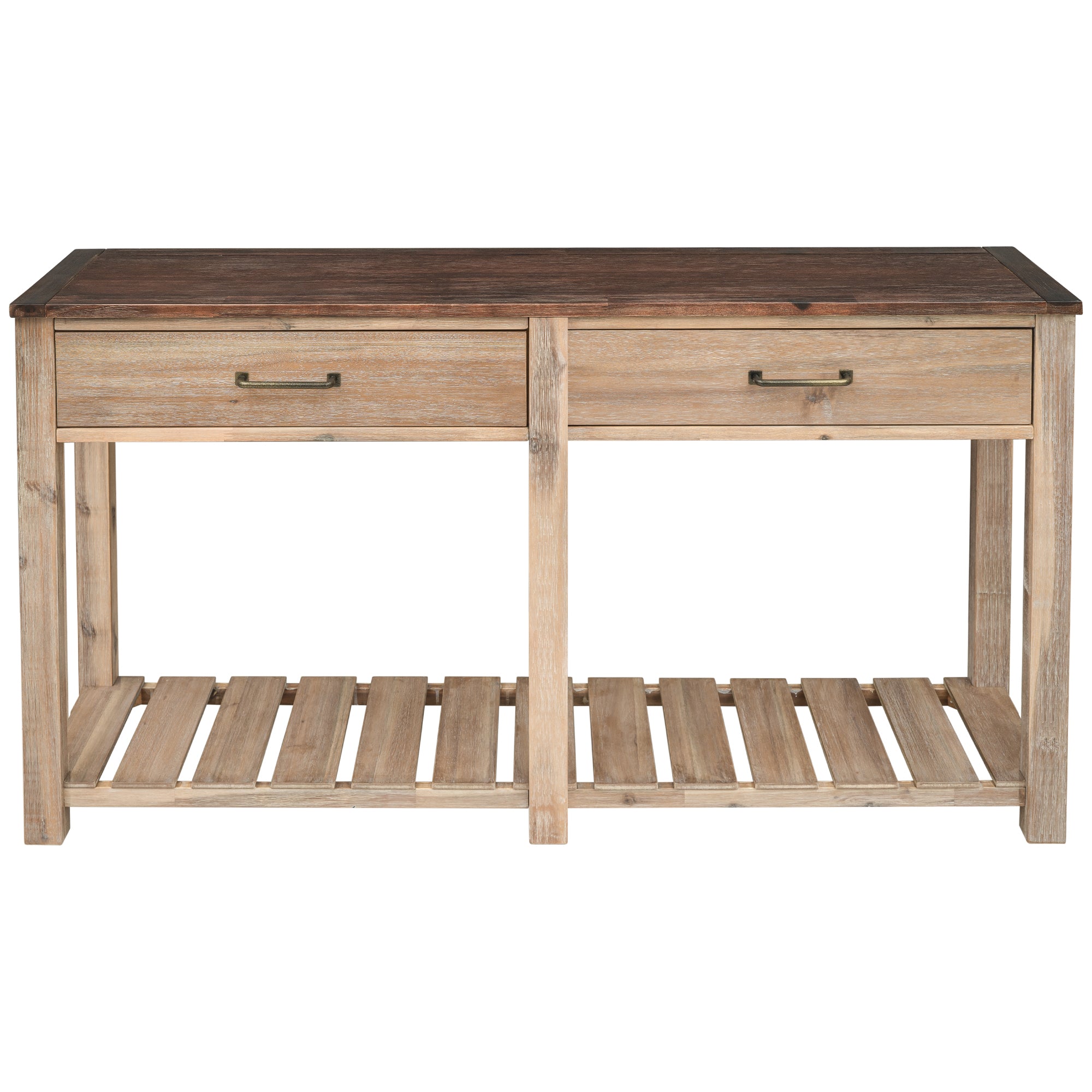 Classic Solid Console Table with 2 Drawers and Slatted Shelf, Entryway Table with Storage-Boyel Living