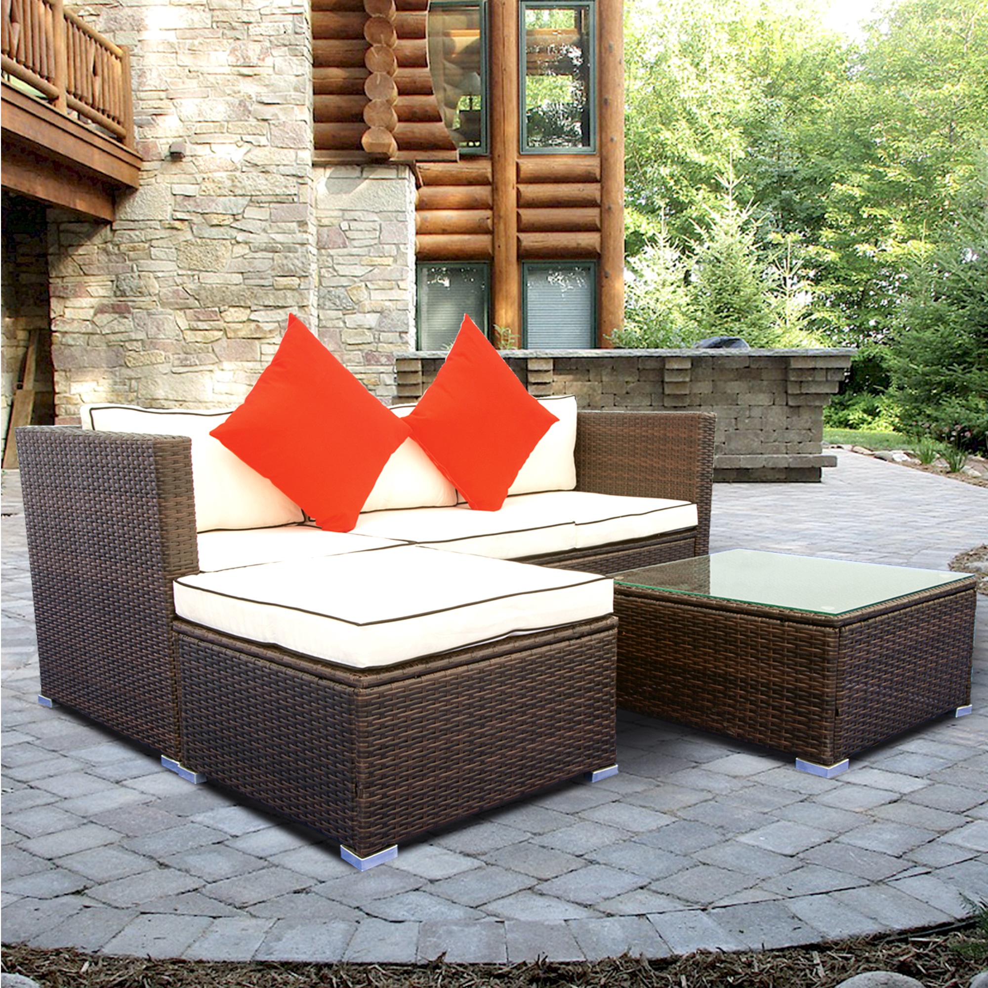 3 Piece Patio Sectional Wicker Rattan Outdoor Furniture Sofa Set-Boyel Living