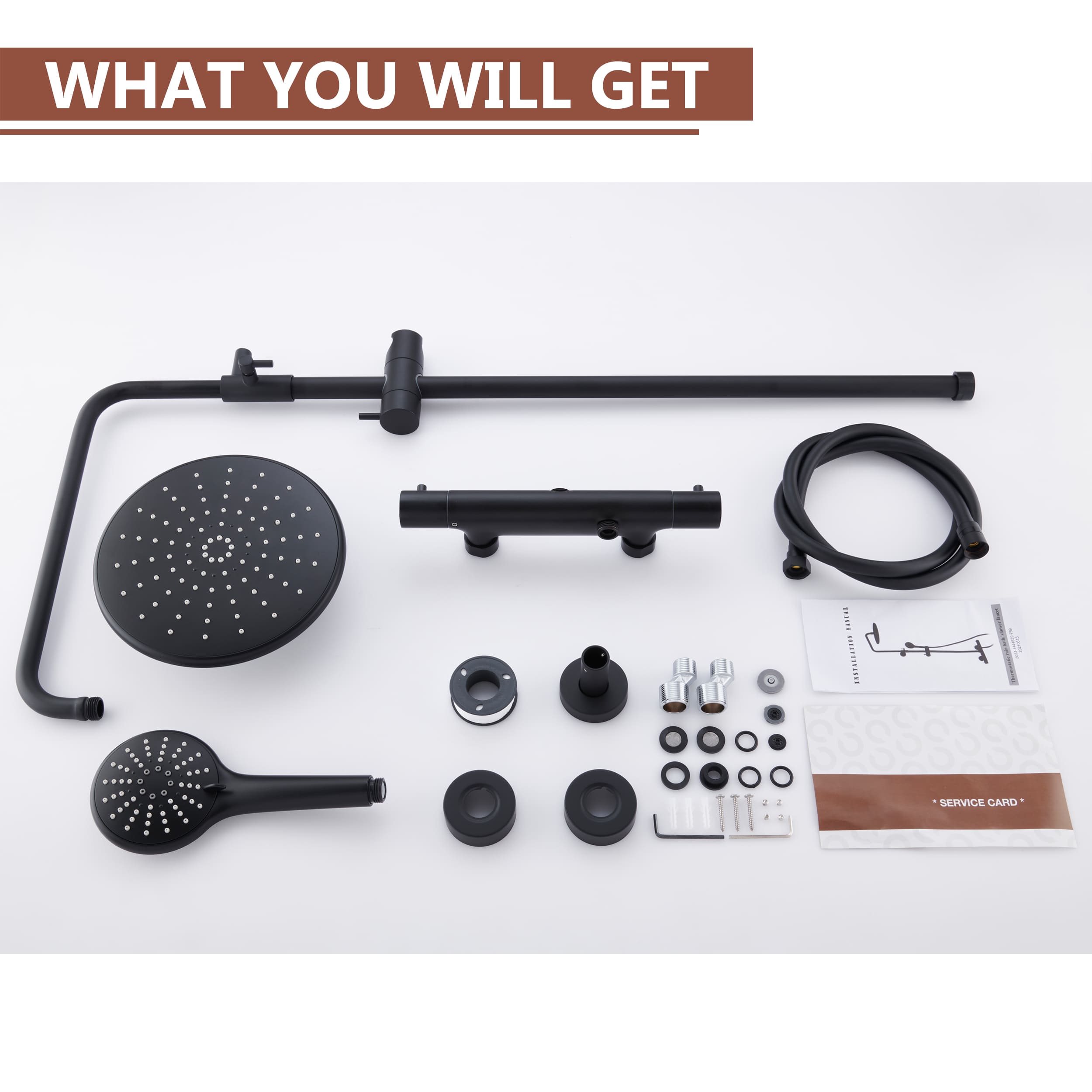 2 Function Wall Mount Round Thermostatic Rain Shower System in Matte Black-Boyel Living