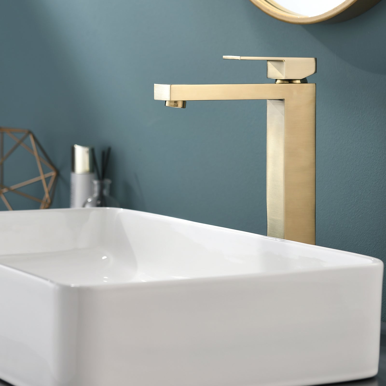 Single Handle Single Hole Bathroom Faucet with Water Supply Lines in Brushed Gold-Boyel Living