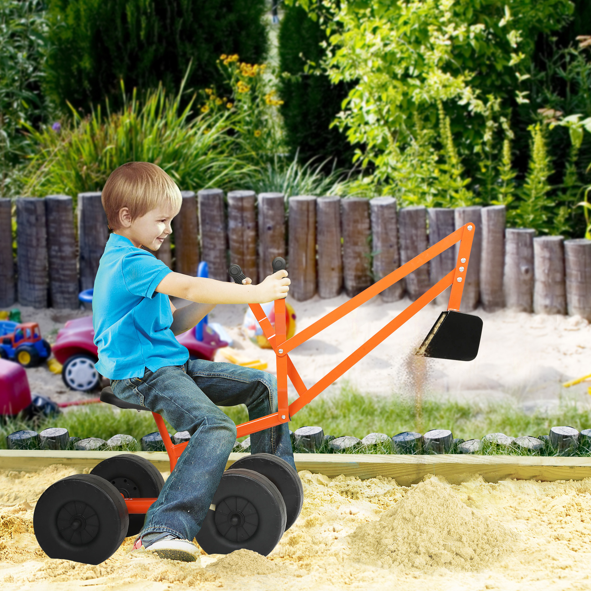 Ride On Sand Digger Wheels Outdoor Kids Toys Working Crane with Big Dig Sandbox 