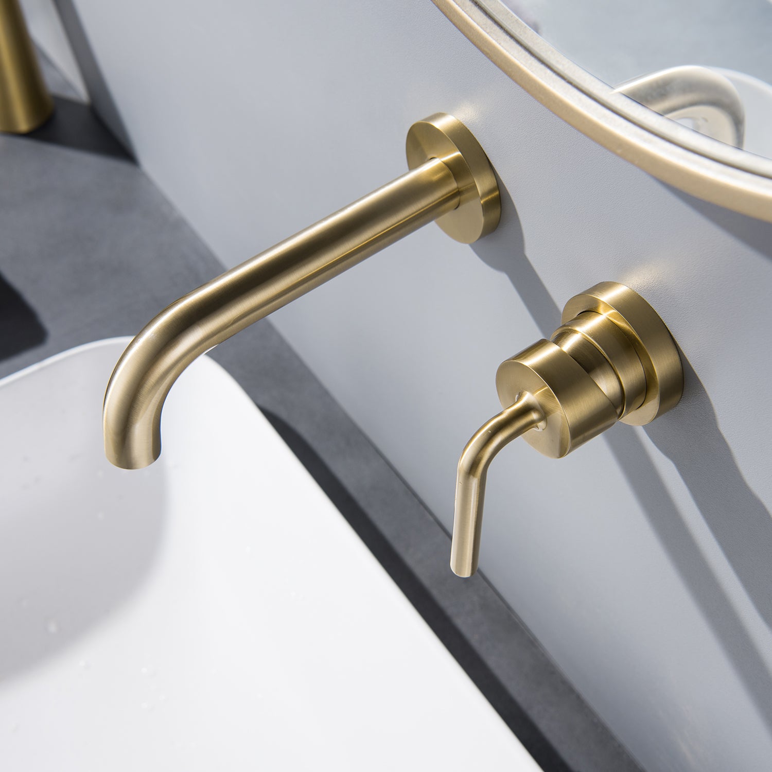 Boyel Living Single Hole Single-Handle Wall Mount Brass Bathroom Faucet in Brushed Gold-Boyel Living