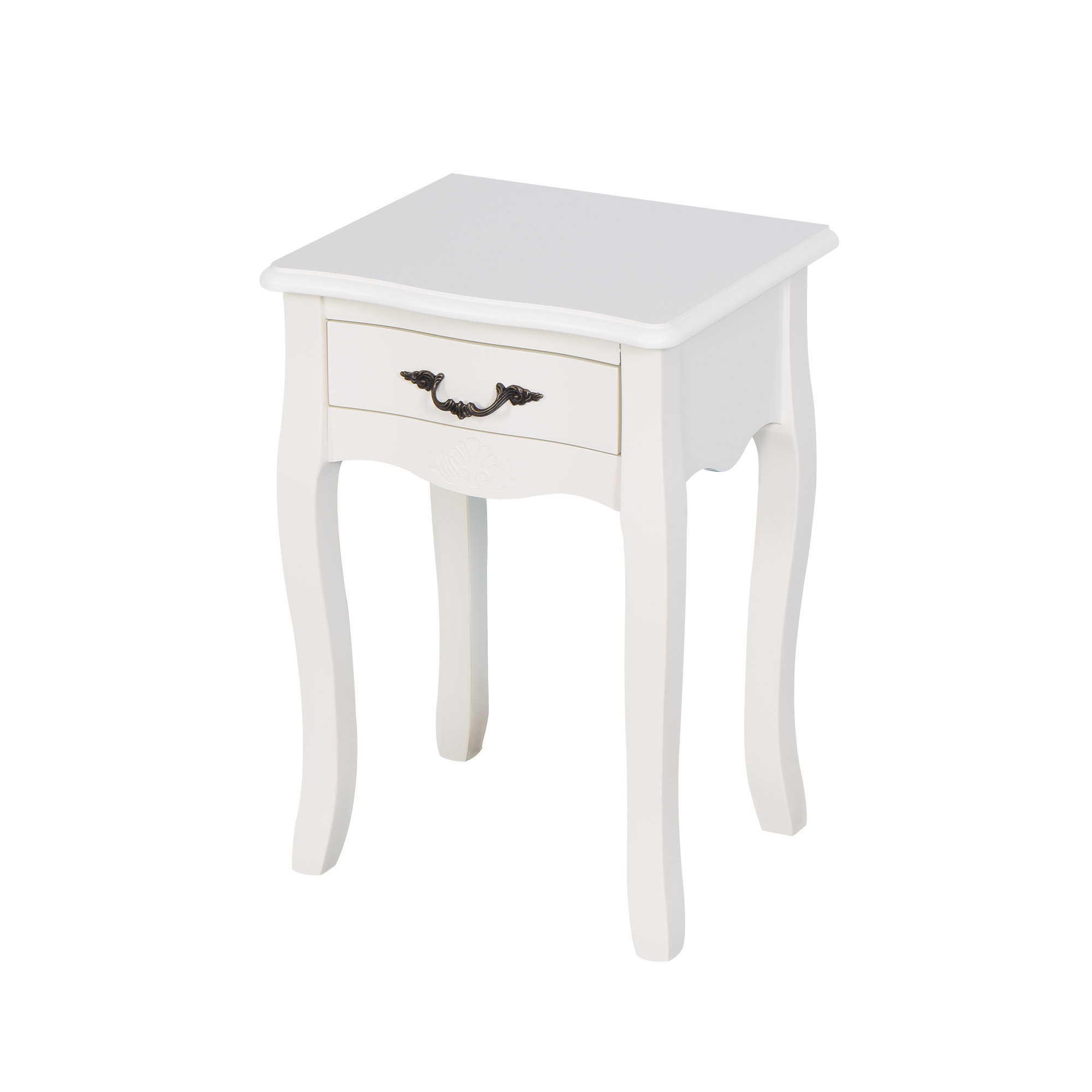 White Living Room Floor-standing Storage Table with a Drawer, 4 Curved Legs-Boyel Living