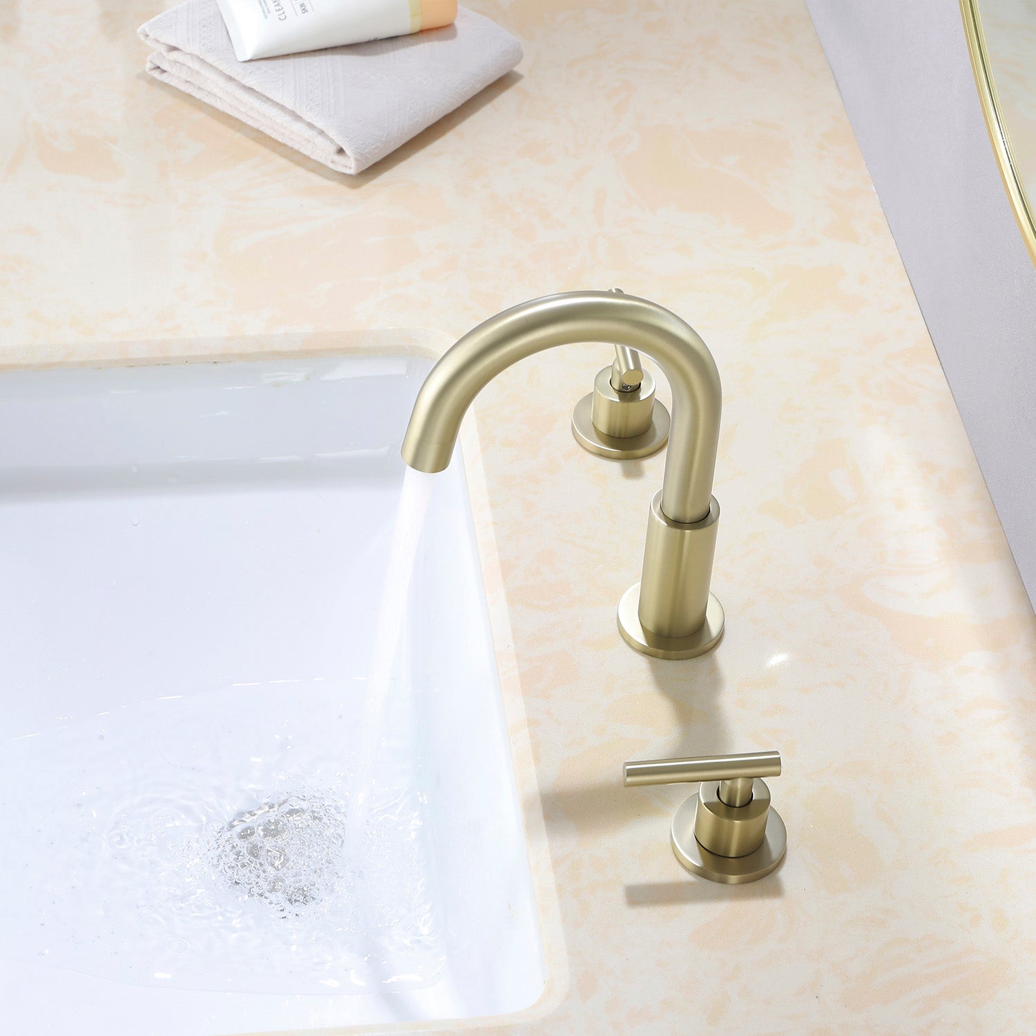 Boyel Living Widespread 2-Handle Bathroom Sink Faucet with Valve and Drain Assembly in Brushed Gold 8 In.-Boyel Living