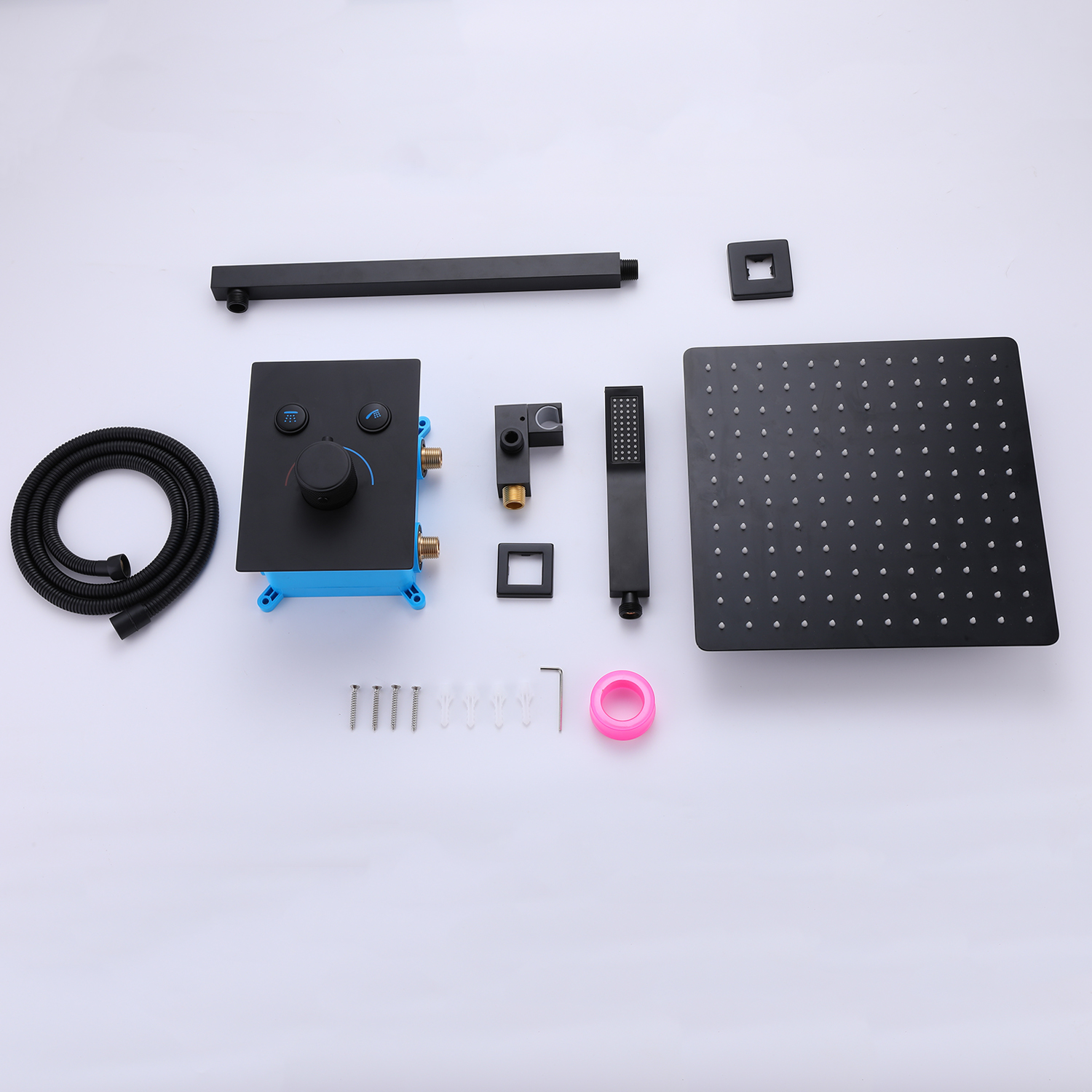 Thermostatic 12 in. Wall Mount Dual Shower Heads Shower System with Handheld in Matte Black-Boyel Living