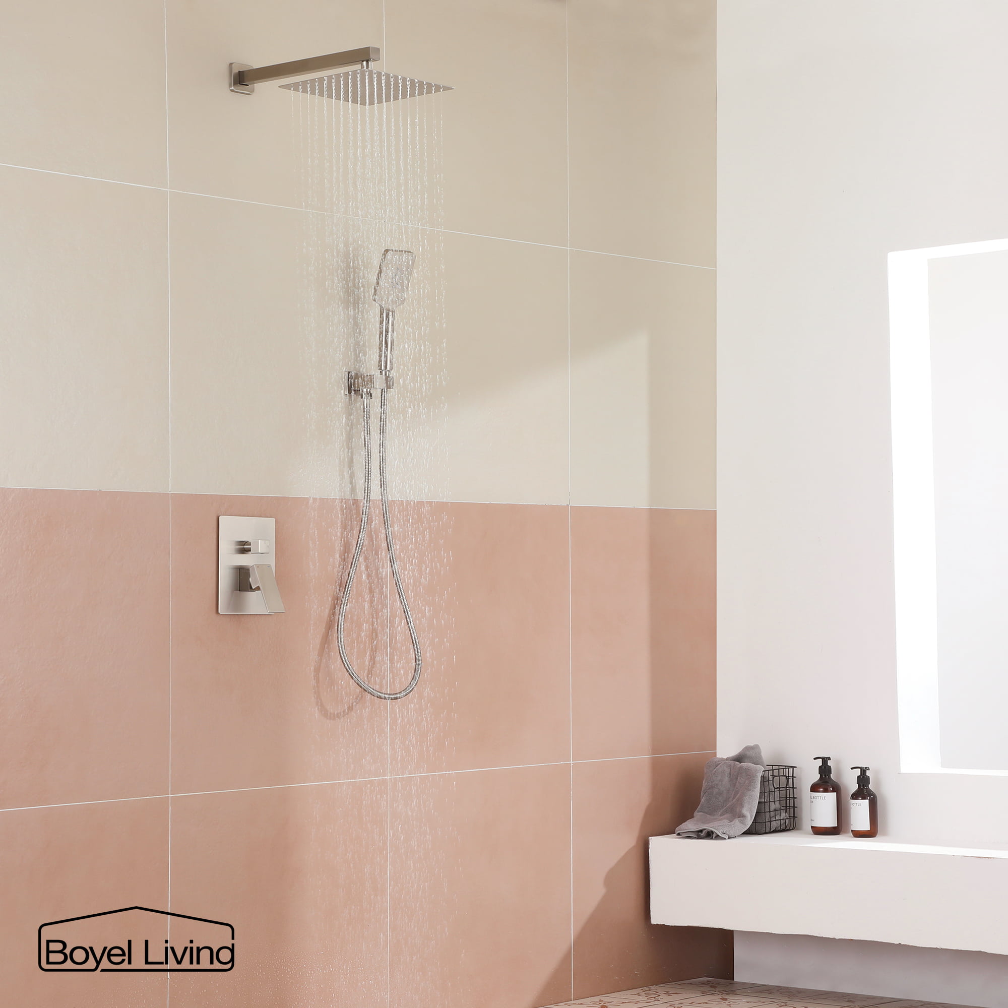 Boyel Living 10 in. 2.5 GPM Wall Mount Rain Dual Shower Heads Shower System in Brushed Nickel/Matte Black-Boyel Living