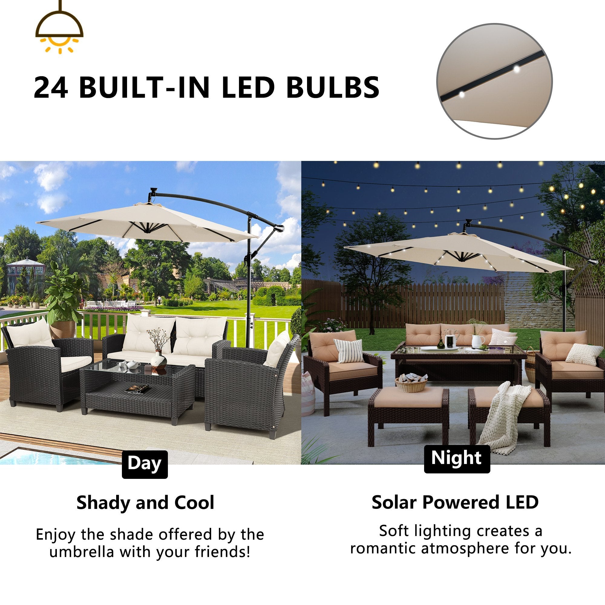 10FT Patio Offset Lighted Hanging Cantilever Umbrella for Backyard,Poolside, Garden and Lawn-Boyel Living