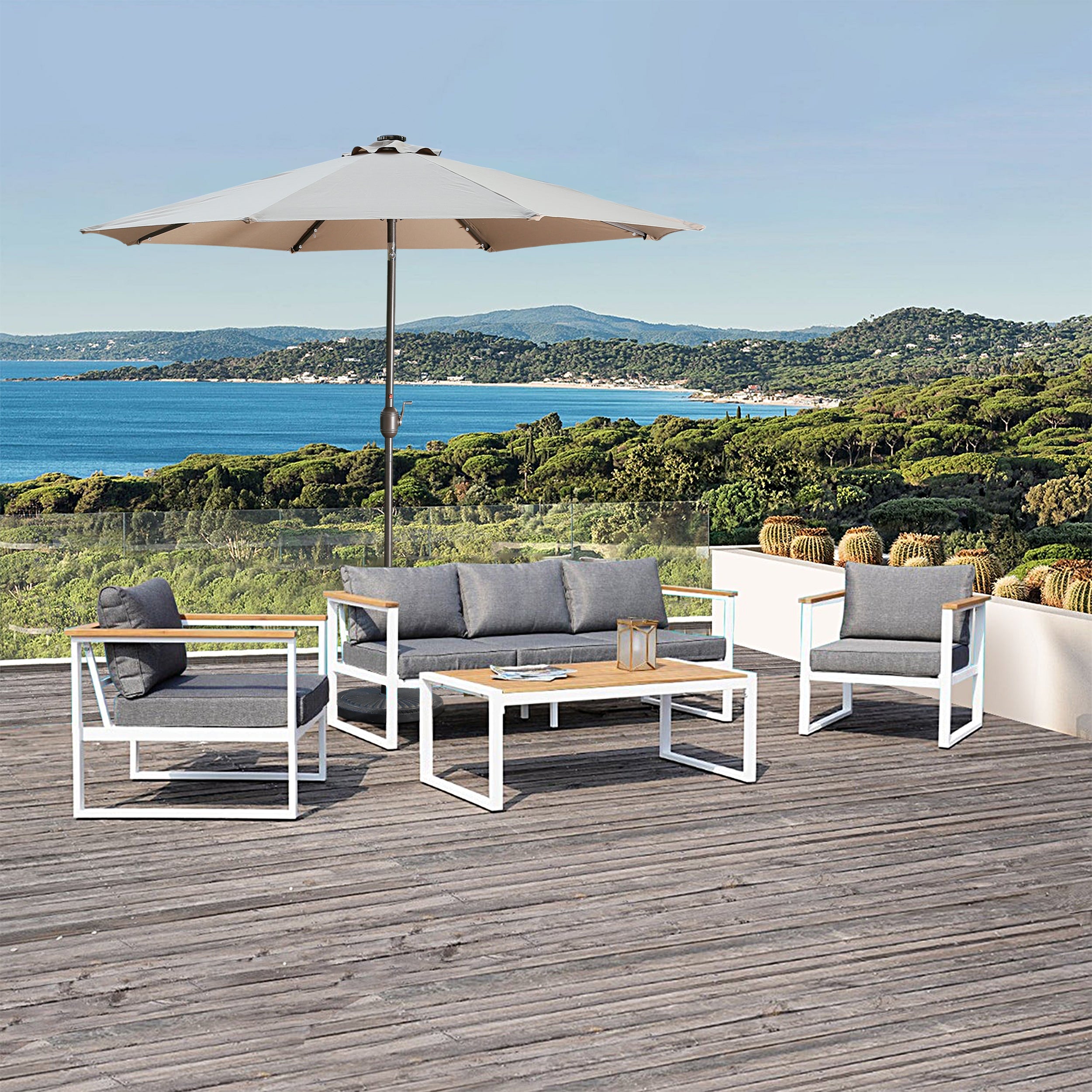 9ft Patio Umbrella Outdoor Market 32 LED Solar Umbrella with Tilt and Crank-Boyel Living